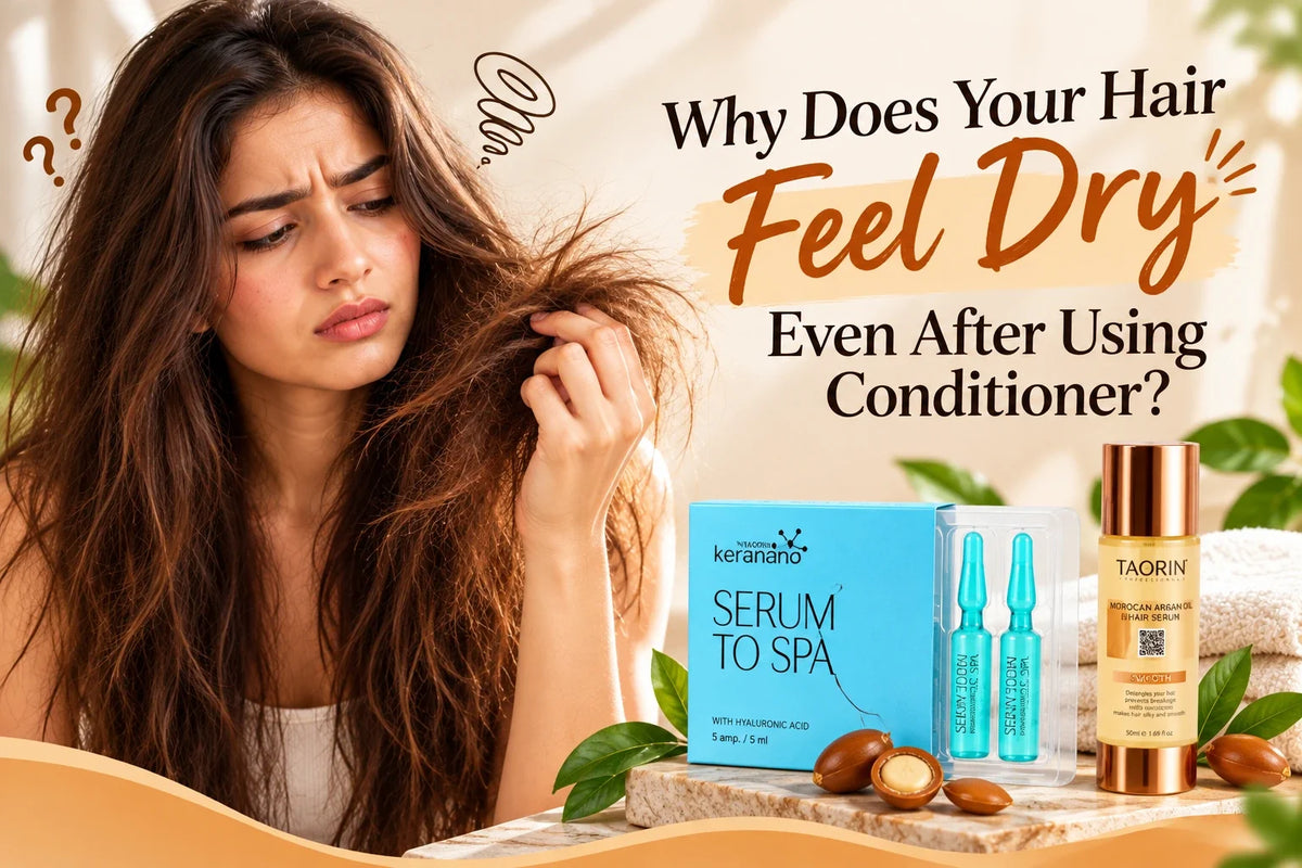 Why does hair feel dry even after using conditioner, featuring serum to spa treatment and argan oil hair serum for hair care.
