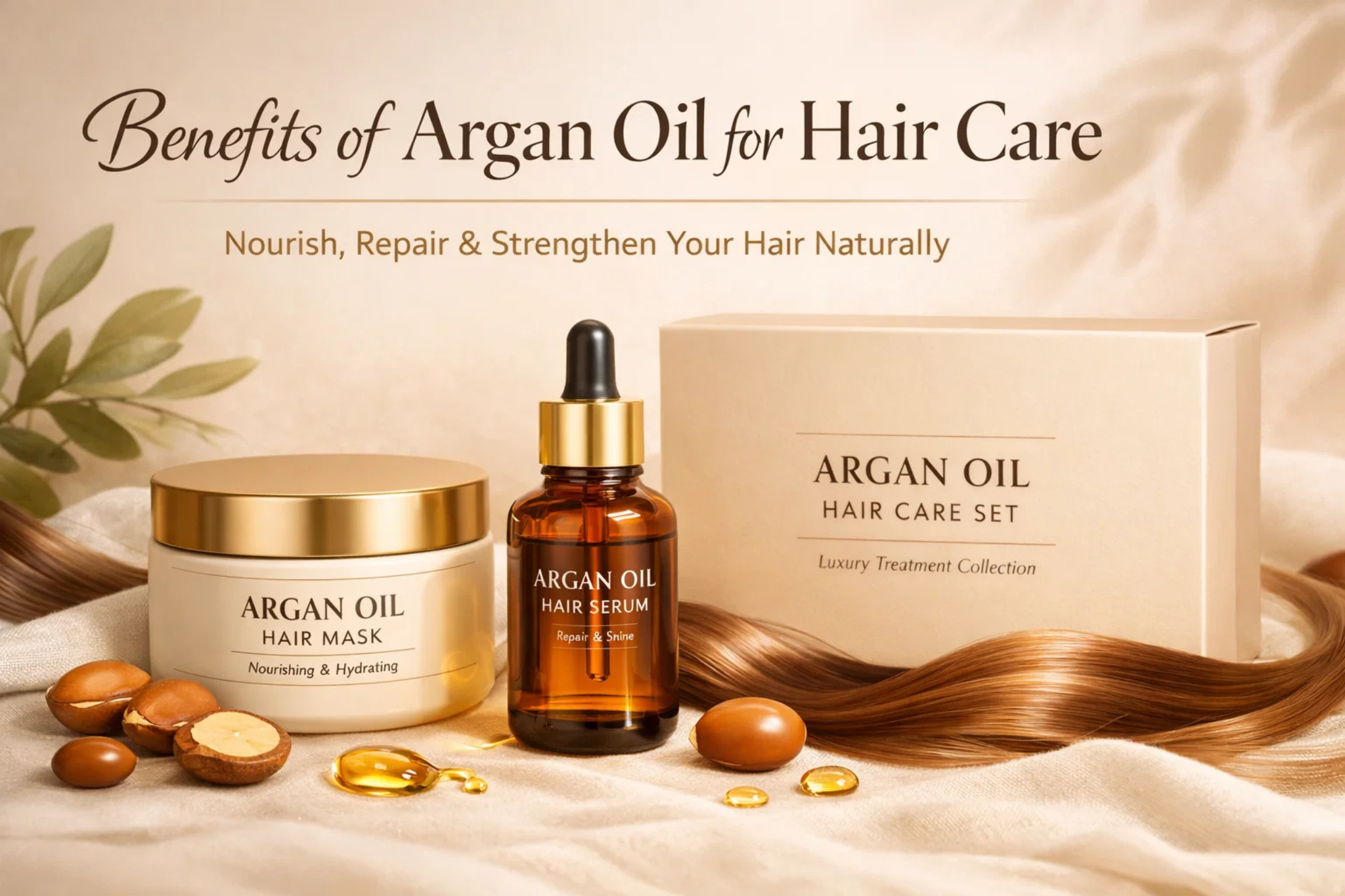 Benefits of argan oil for hair care with argan oil hair mask, argan oil hair serum and argan oil hair care kit