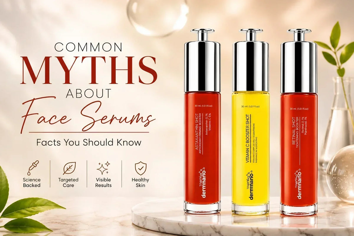 Common face serum myths and facts featuring Astaxanthin, Vitamin C and Retinal
