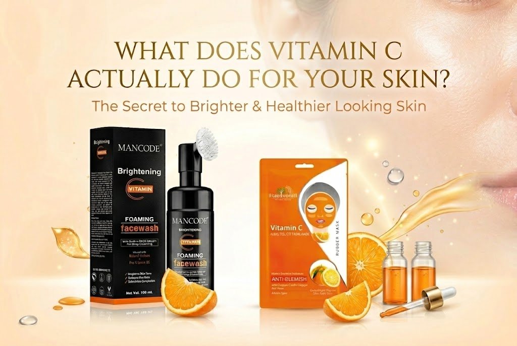 Vitamin C skincare products including Vitamin C Foaming Face Wash and Vitamin C Face Mask for glowing skin