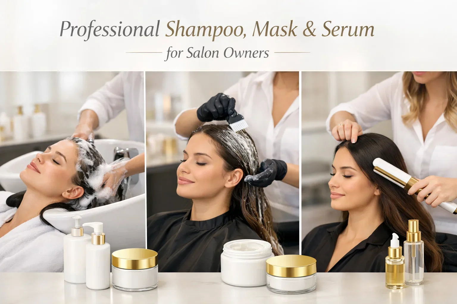 Professional shampoo, hair mask and serum treatment process in salon