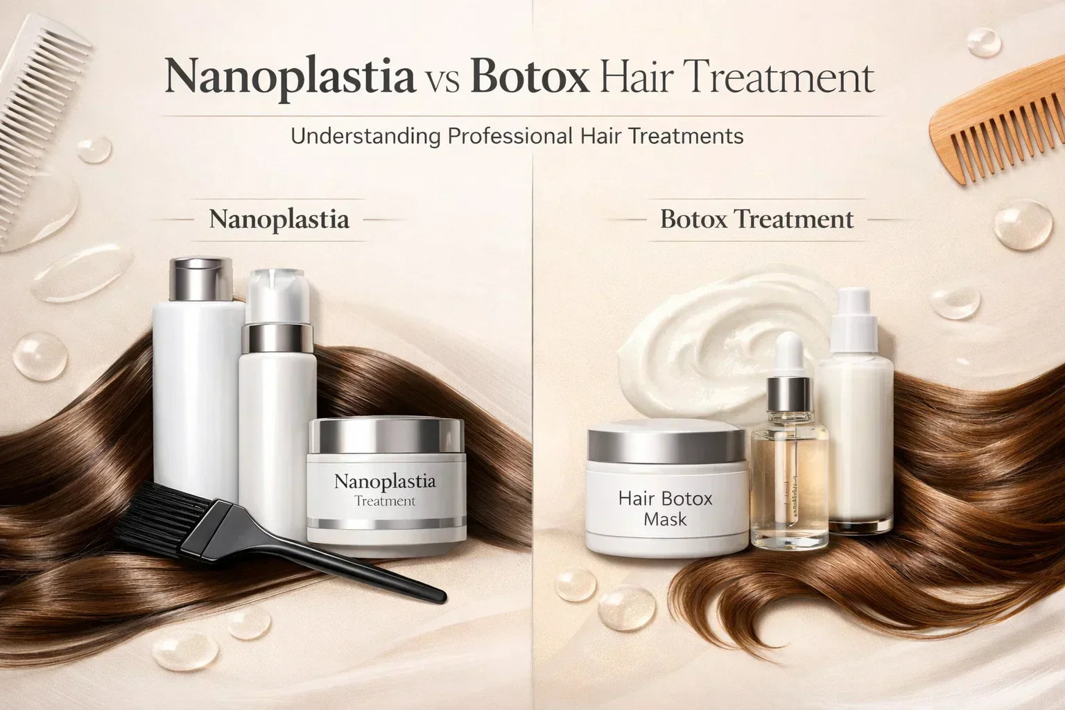 Nanoplastia vs Botox hair treatment comparison with nanoplastia hair treatment kit and botox hair treatment kit for professional hair treatments