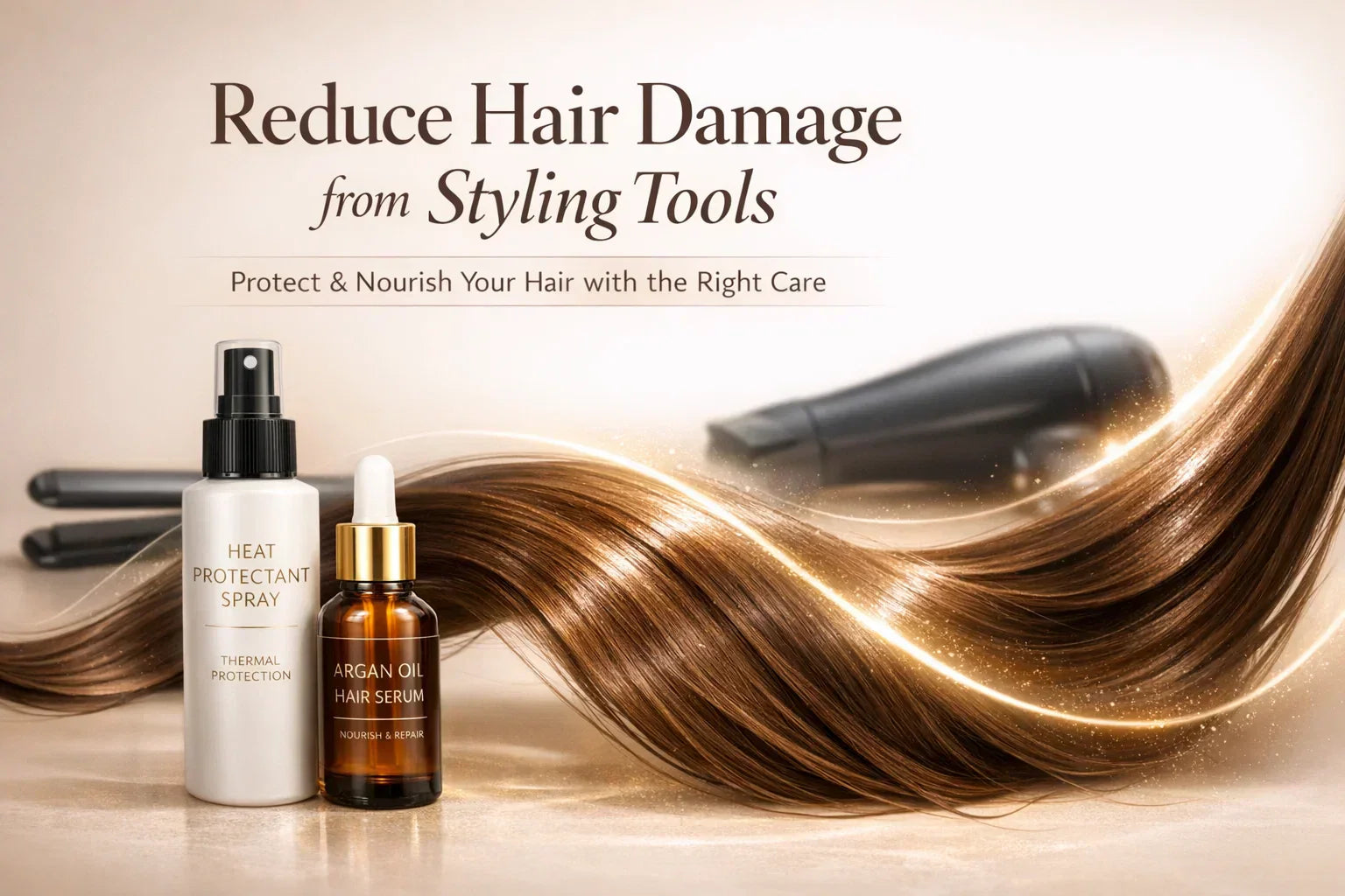 Hair protection from styling tools with heat gaurd hair spray and Argan Oil Hair Serum for smooth hair