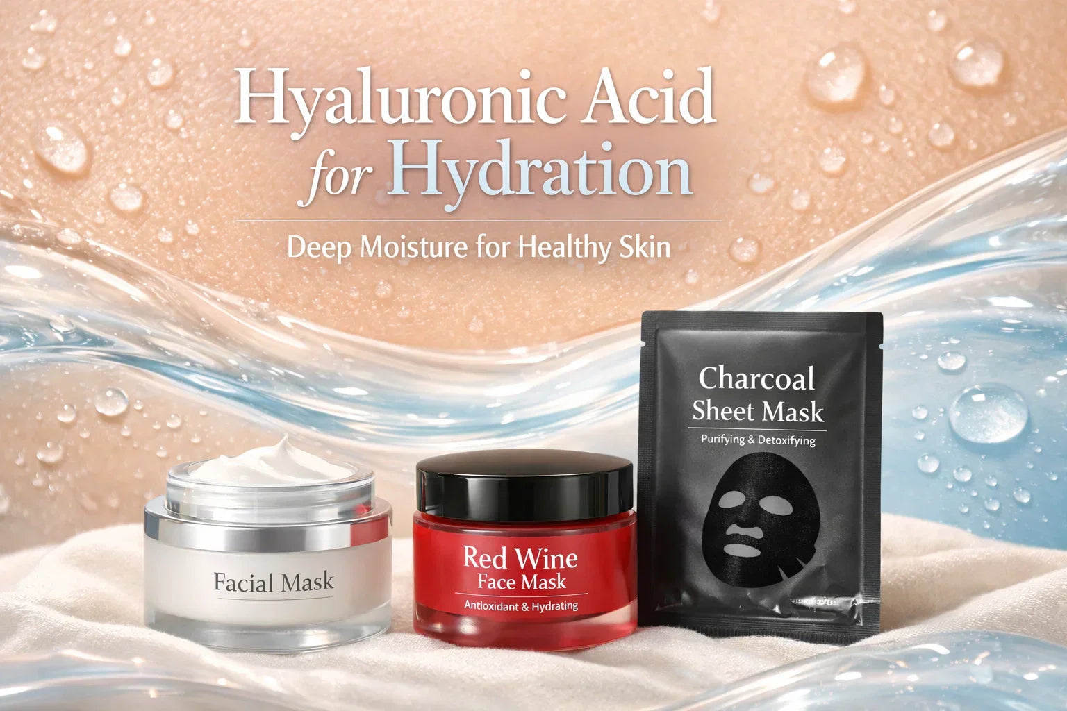 How Hyaluronic Acid helps in hydration with Facial Mask, Red Wine Face Mask and Charcoal Facial Sheet Mask for healthy skin
