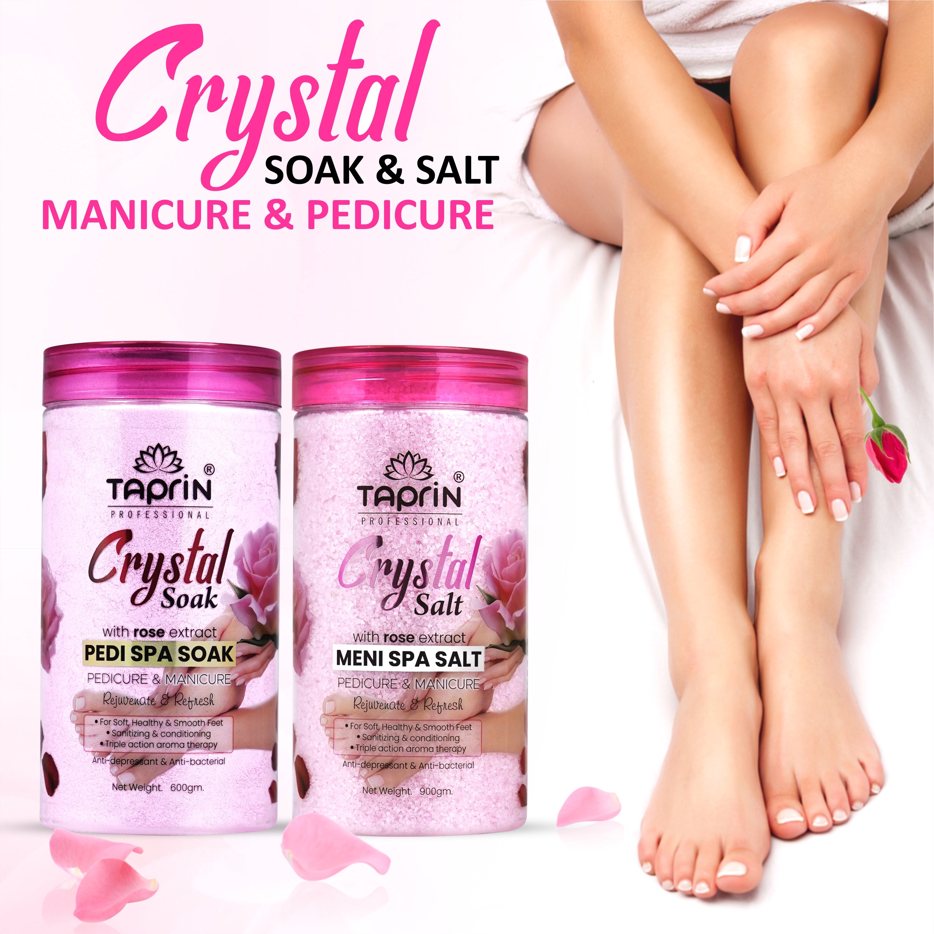 Taprin Rose Manicure Pedicure Soak & Salt – Gentle Care & Glow for Hands & Feet (600+900) g