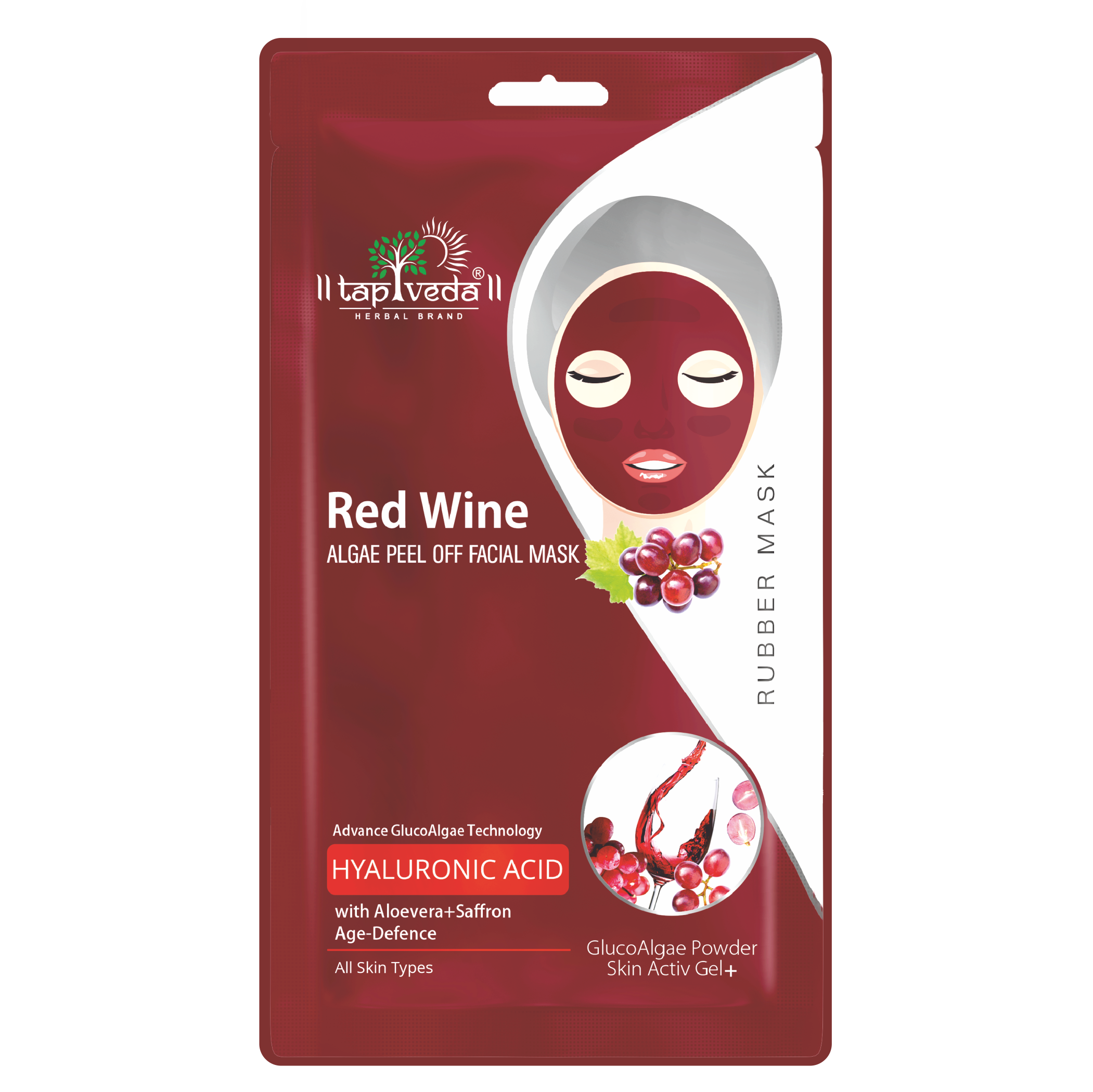 Tapveda Red Wine Gluco Algae Peel Off Face Mask with Hyaluronic Acid For Young & Glowing Skin (90g)