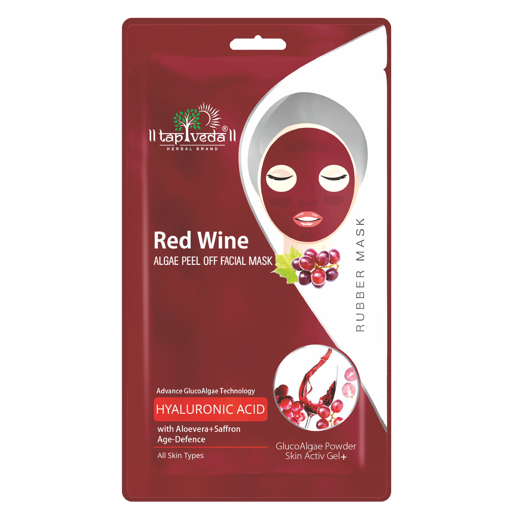 Tapveda Red Wine GlucoAlgae Peel Off Mask with Hyaluronic Acid For Young & Glowing Skin (90g)