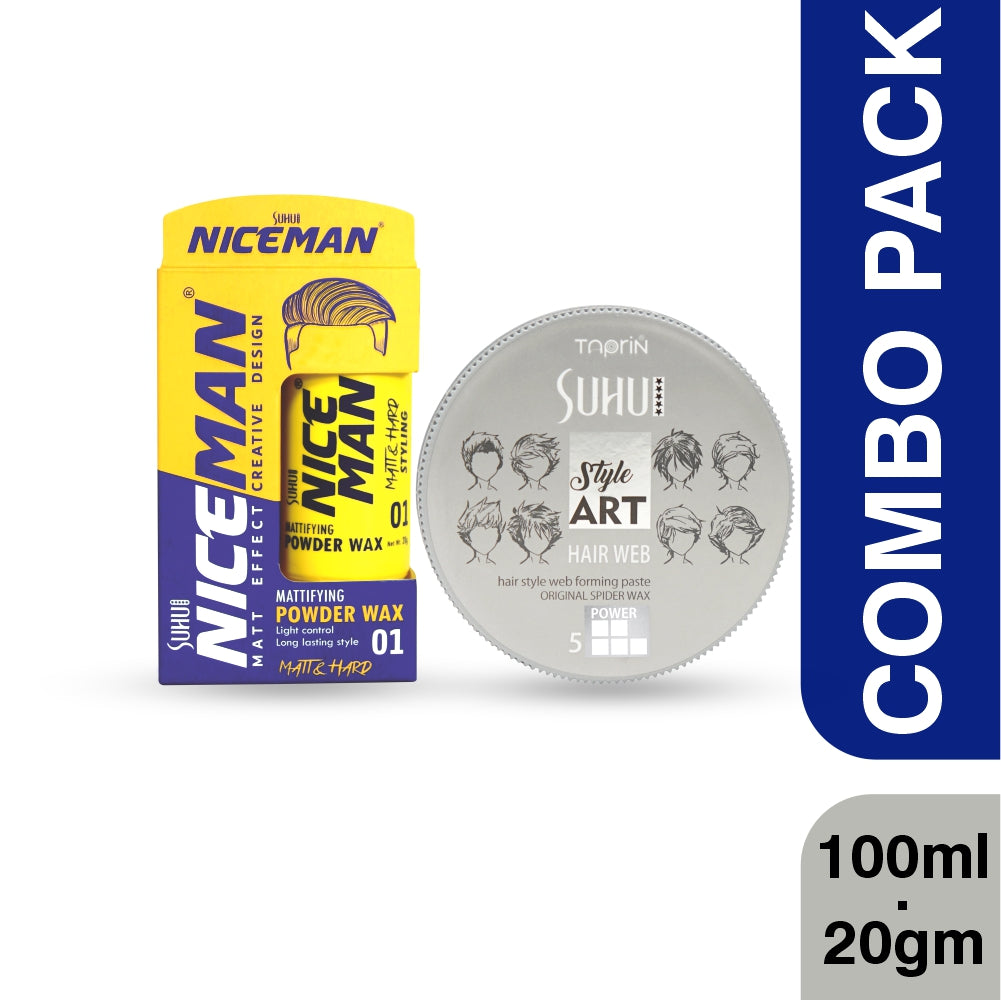 SUHU Style Art Hair Web wax 100ml with Niceman Mattifying Hair powder Wax 20g Combo (2 Items in the set)