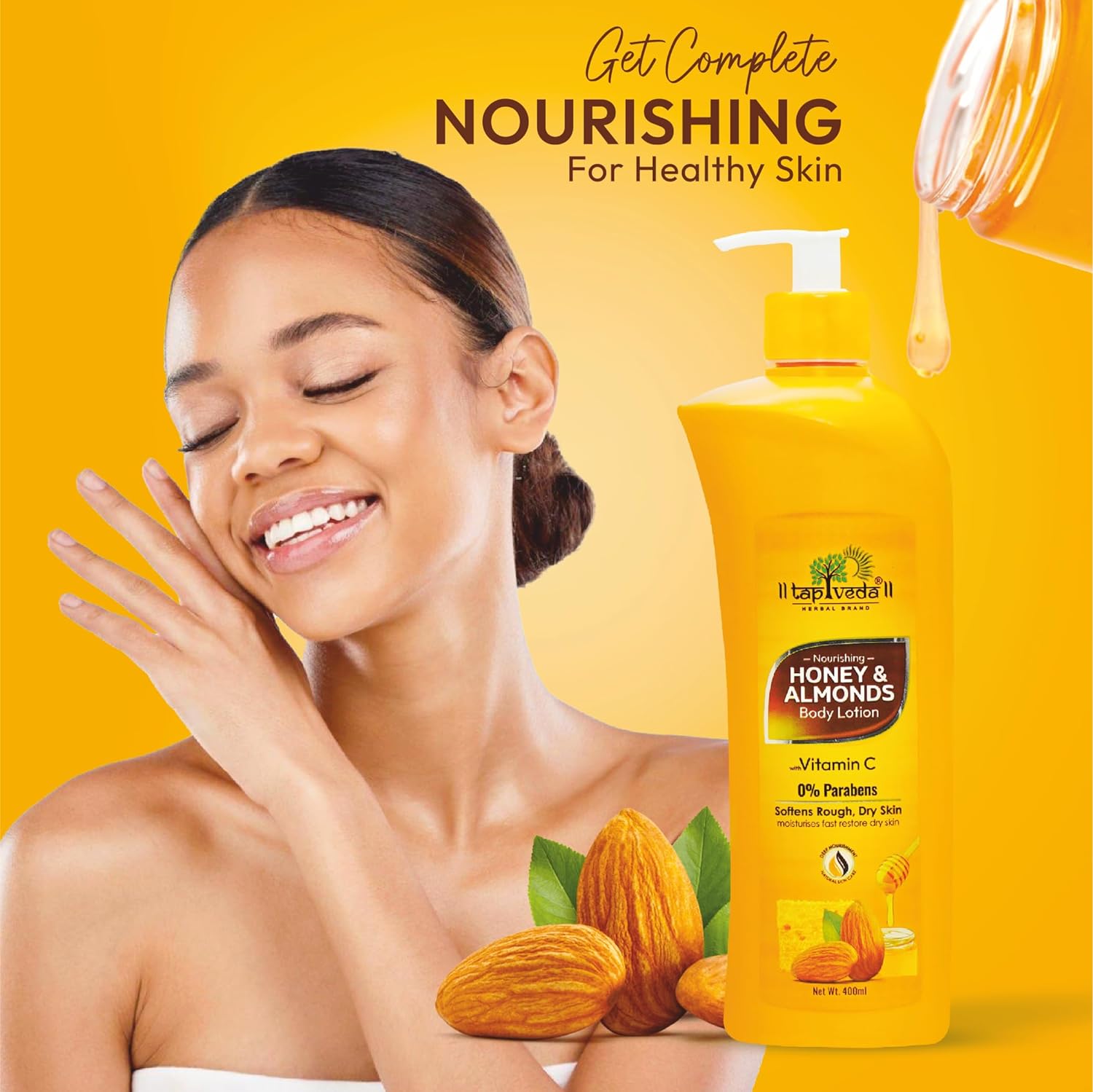 Honey almond lotion with vitamin C for glowing healthy skin