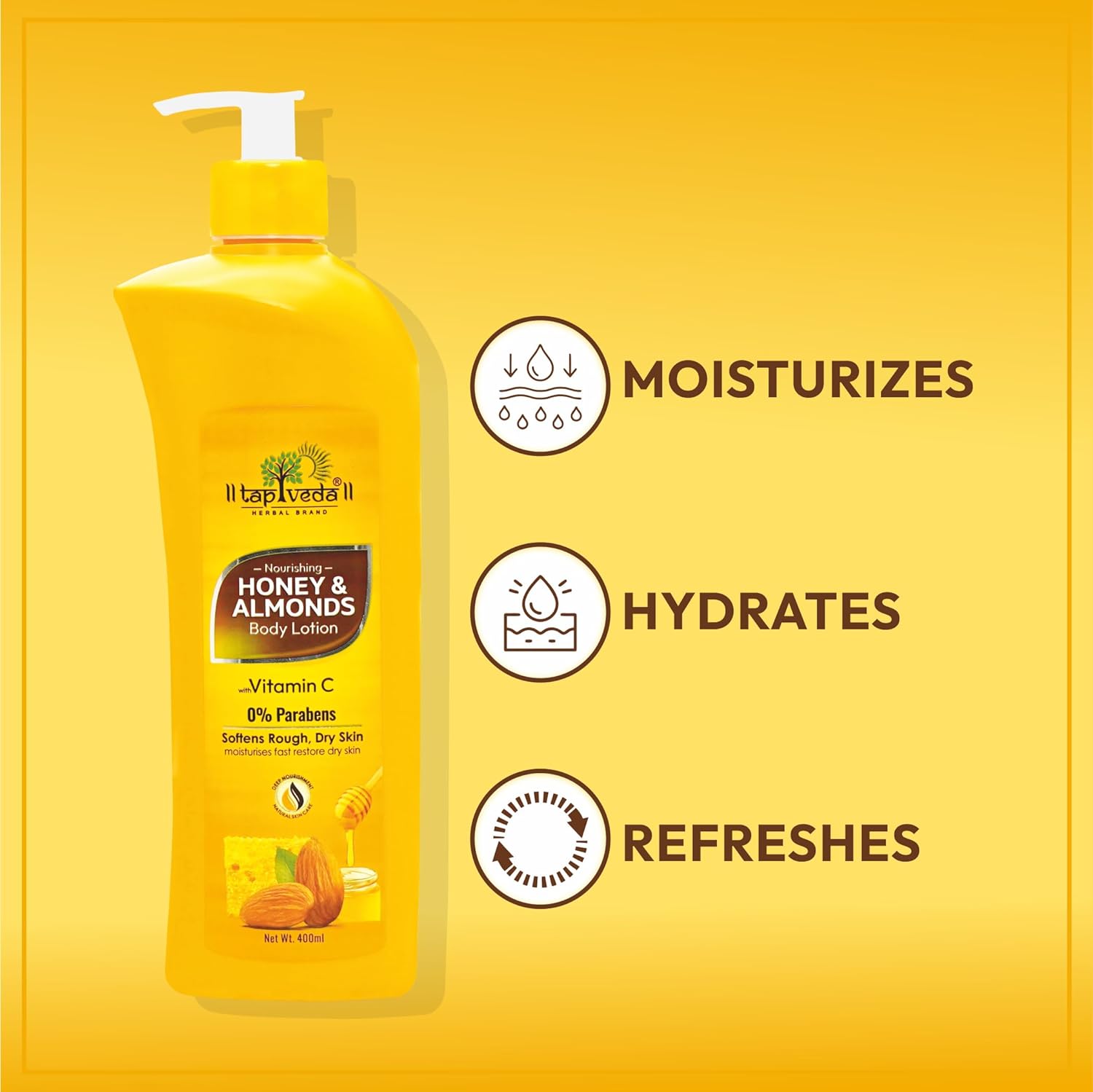 Tapveda moisturizing body lotion bottle with pump dispenser design