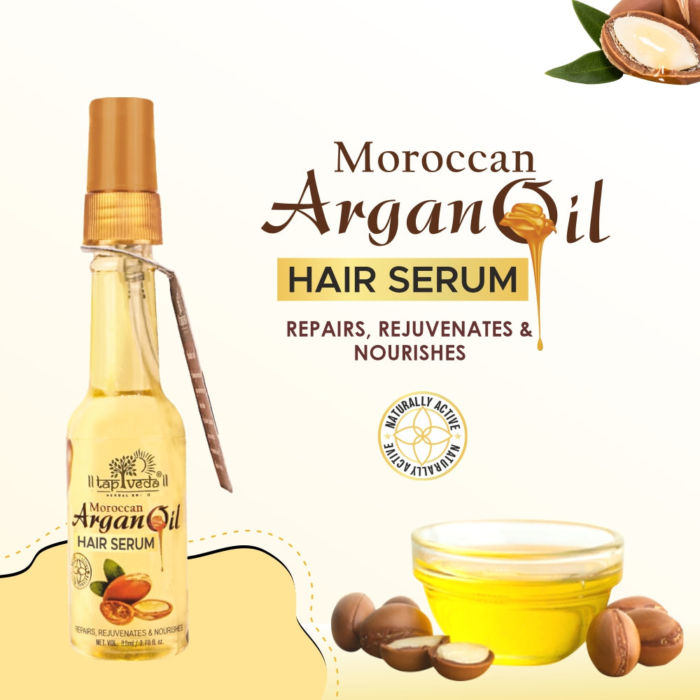 Nourishing Moroccan Argan Oil Hair Serum by Tapveda smooths frizz