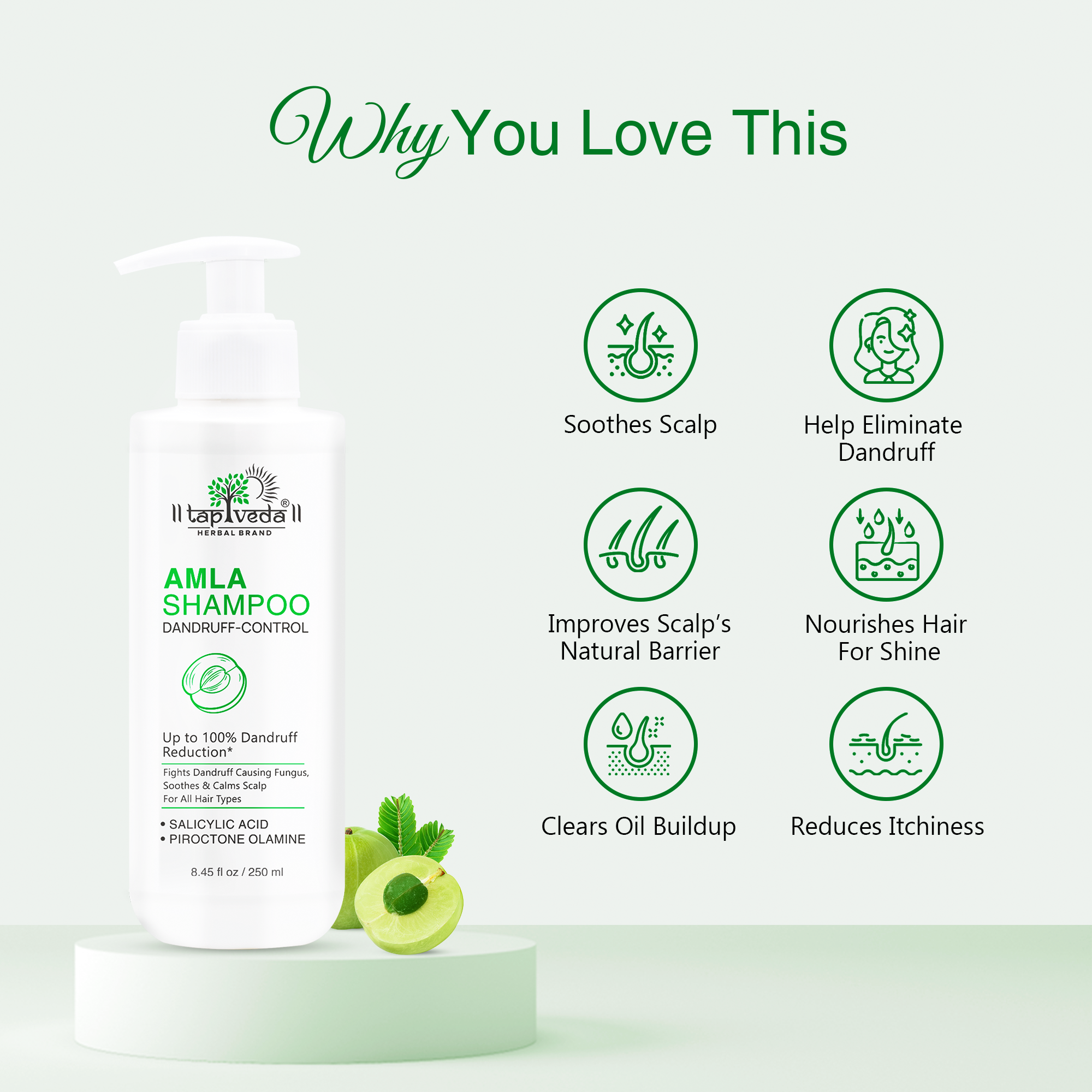 Tapveda Amla Anti Dandruff Shampoo 250ml | Natural Anti Dandruff Shampoo for Flake Free & Healthy Scalp