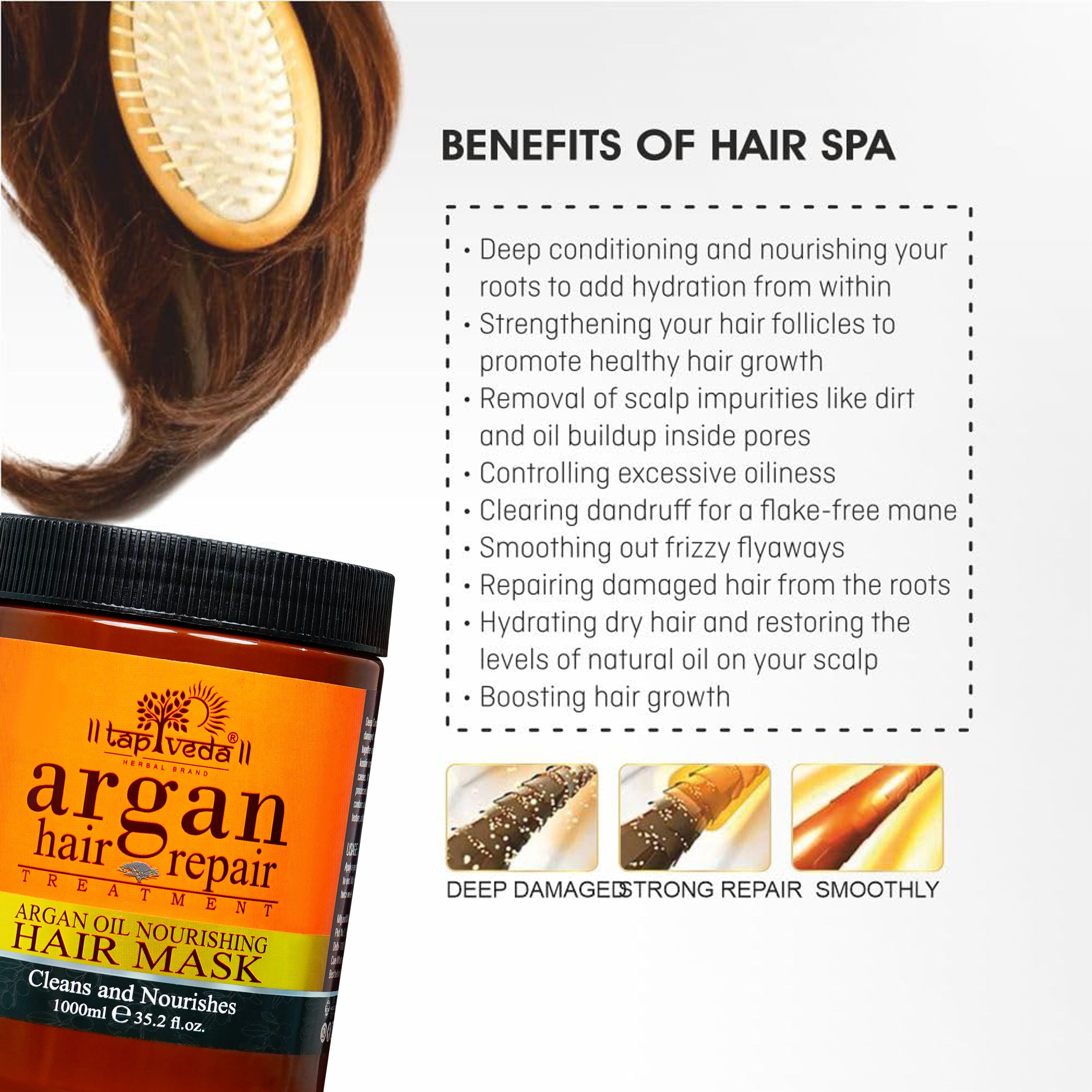 Tapveda 1000ml Argan Hair Mask for intense frizz repair