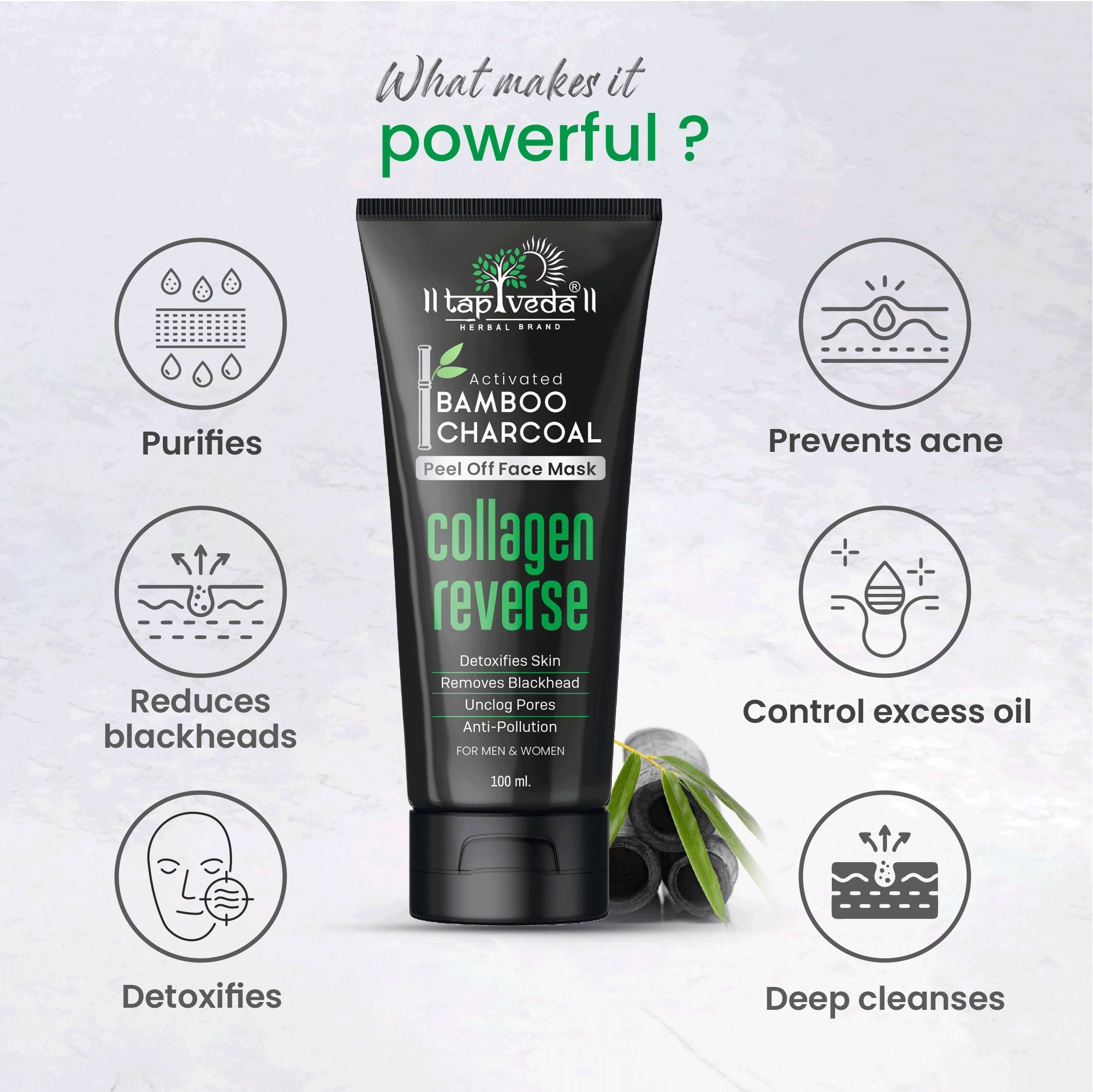 Bamboo Charcoal Peel Off Mask Tapveda formula for men and women