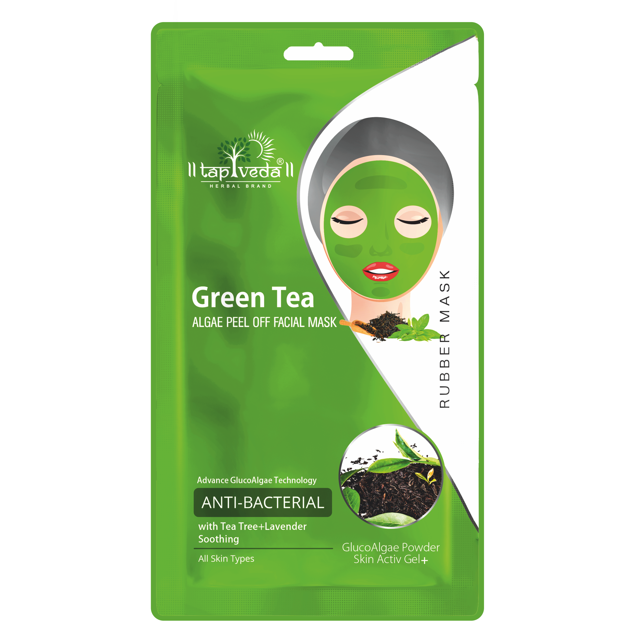 Tapveda Green Tea Gluco Algae Peel Off Face Mask For Dead Skin Cell Removal & Youthful Glow (90g)