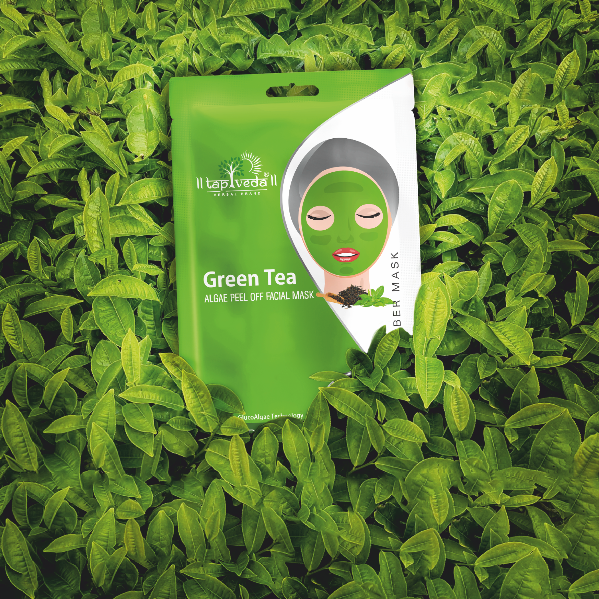 Tapveda Green Tea Gluco Algae Peel Off Face Mask For Dead Skin Cell Removal & Youthful Glow (90g)