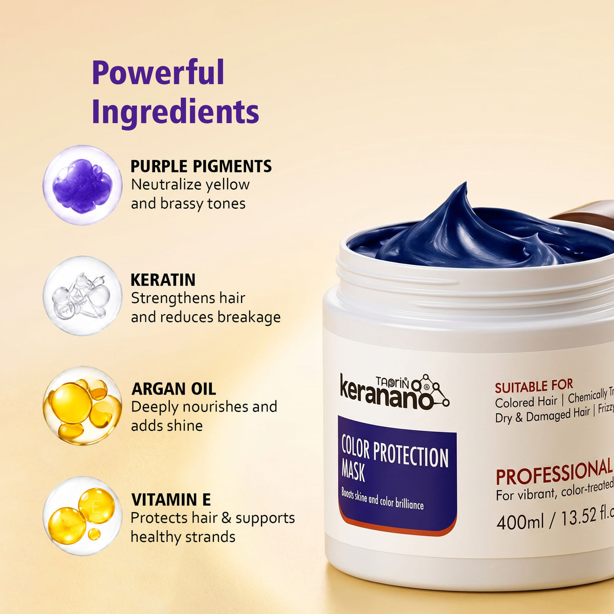 Taprin Keranano Color Protection Hair Care Combo | Sulfate Free Shampoo + Color Protection Hair Mask for Colored & Chemically Treated Hair | (250ml+400ml)