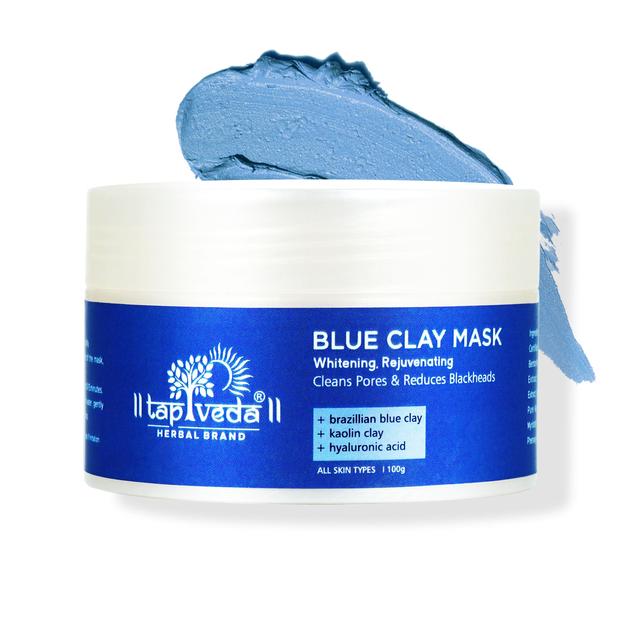 Tapveda Brazilian Blue Clay Face Mask – 100g | Brightens Skin, Removes Tan, Unclogs Pores & Reduces Blackheads