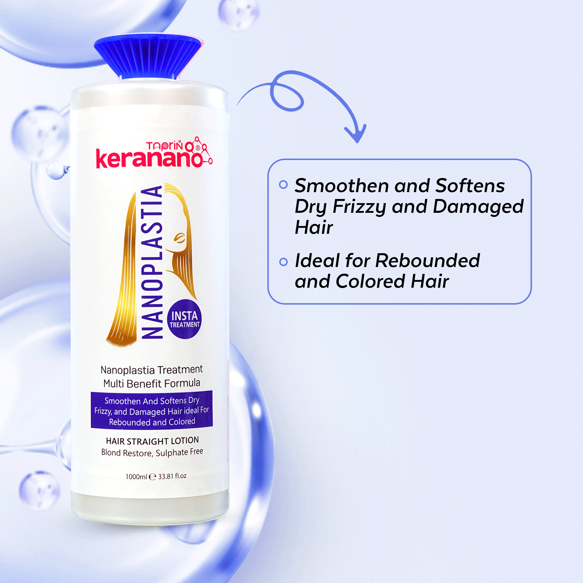 Taprin Keranano Nanoplastia Treatment for Frizz-Free, Shiny and Straight Hairs Upto 6 months - (Each 1000 ml)x4 | Bond Repair & 0% Formaldehyde