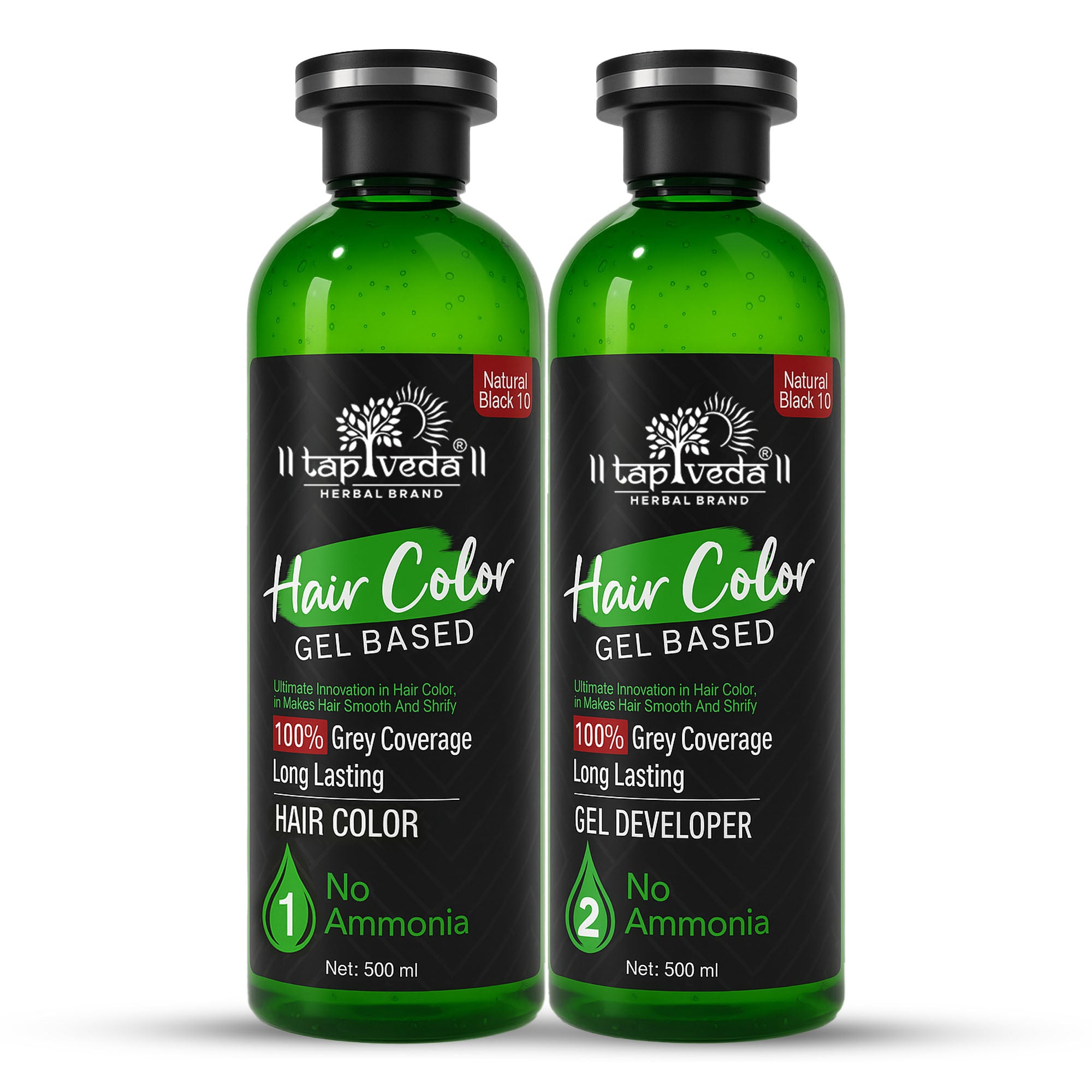 Tapveda Gel Based Hair Color, Organic & Natural Hair Color Dye for Black Hair (500ml x 2) - No Amonia, Long Lasting, 100% Grey Coverage