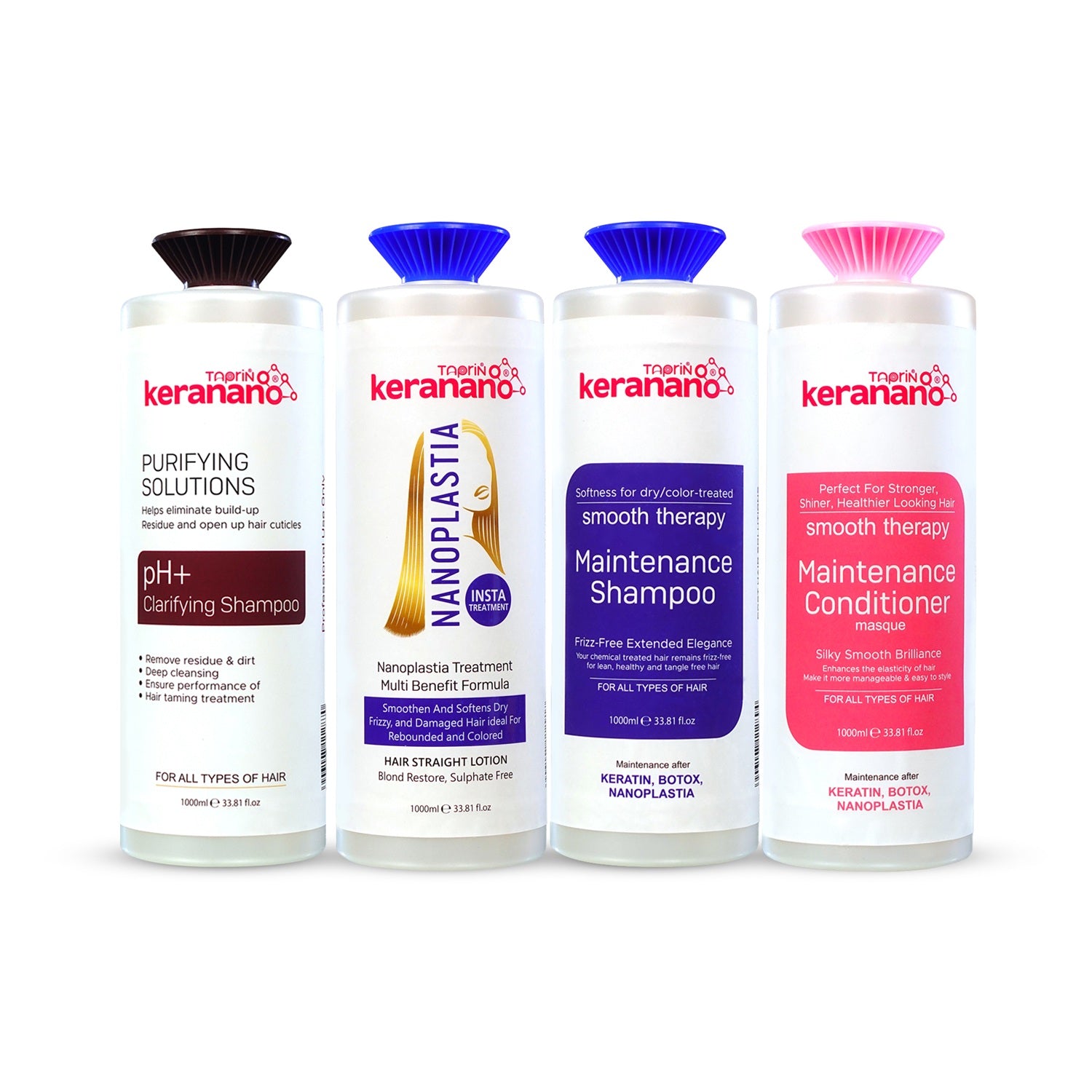Taprin Keranano Nanoplastia Treatment for Frizz-Free, Shiny and Straight Hairs Upto 6 months - (Each 1000 ml)x4 | Bond Repair & 0% Formaldehyde