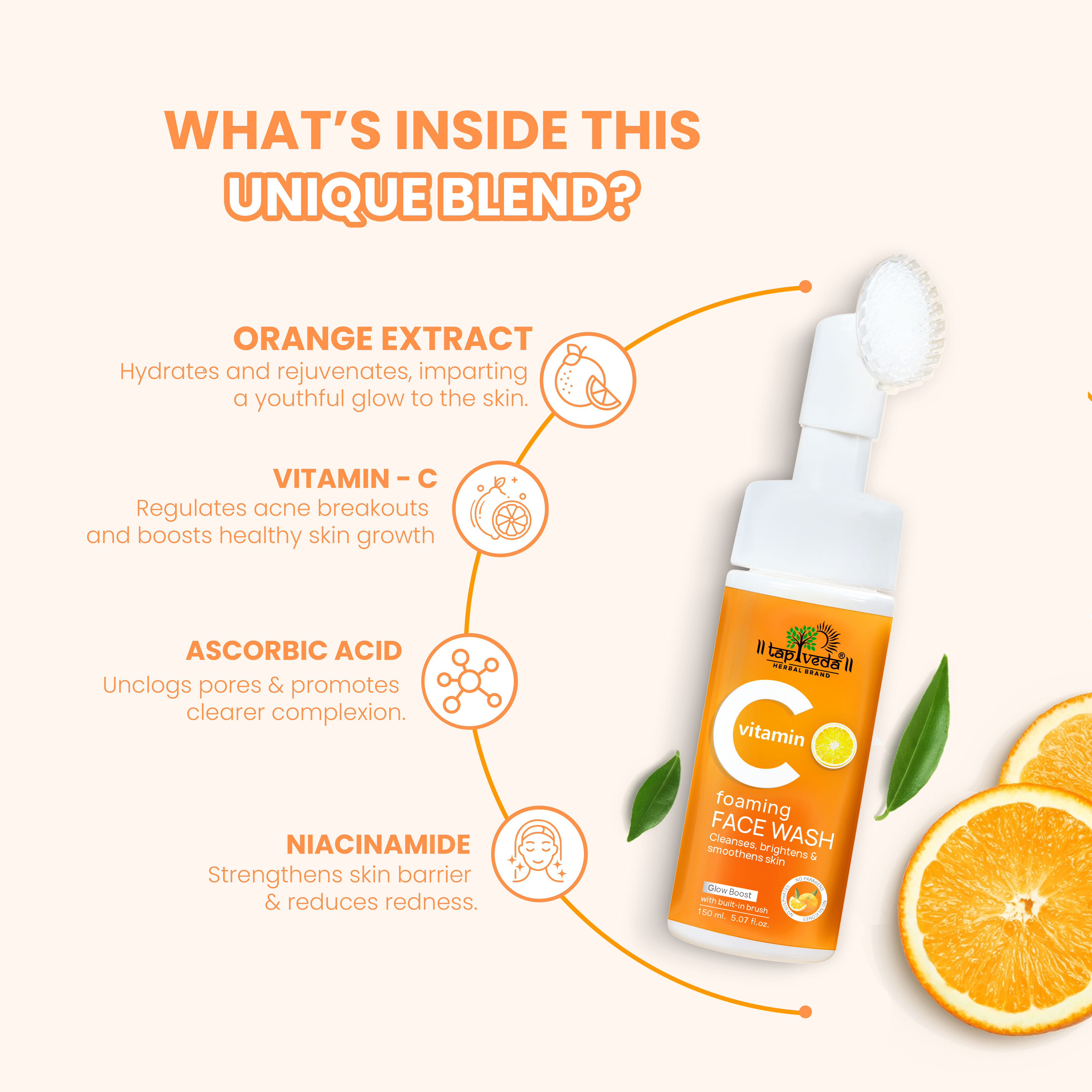 Face wash with Vitamin C foam for radiant glowing skiningredients