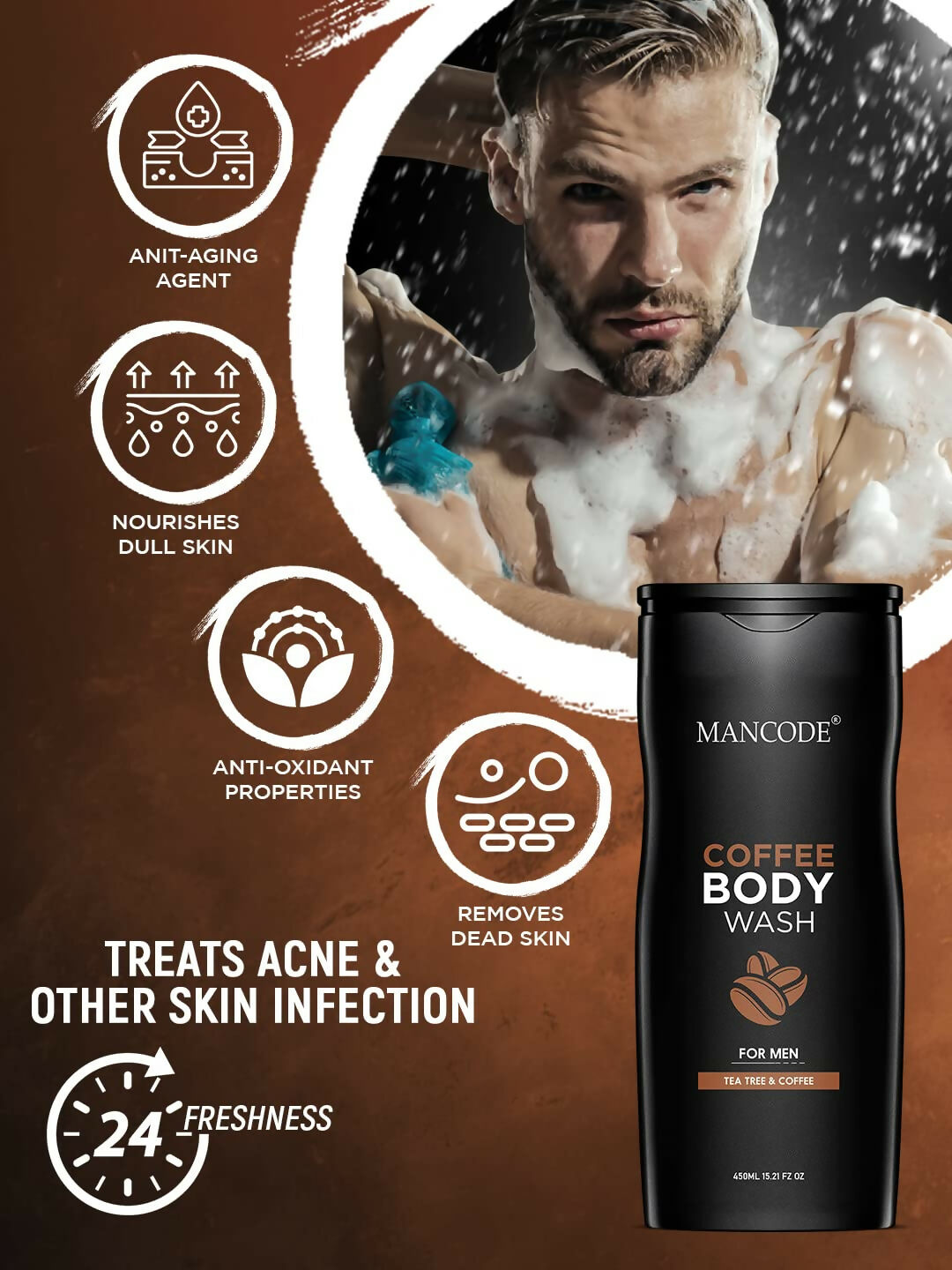 Refreshing coffee body wash