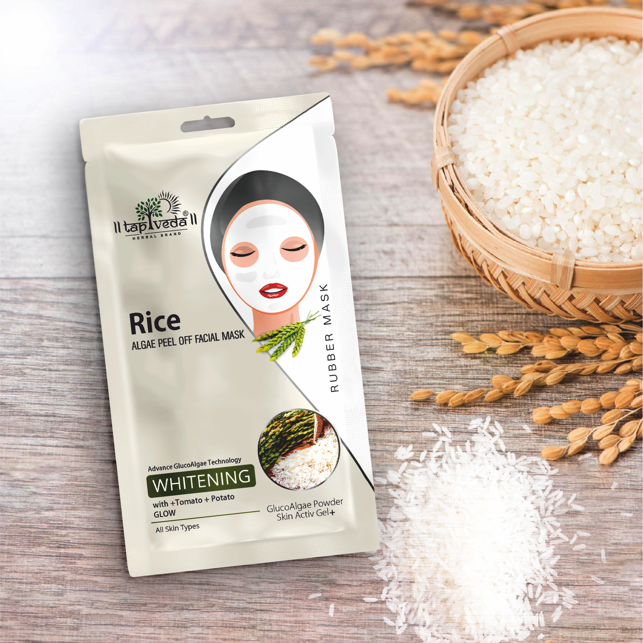 Tapveda Rice Gluco Algae Peel Off Face Mask For Glass Skin (90g)