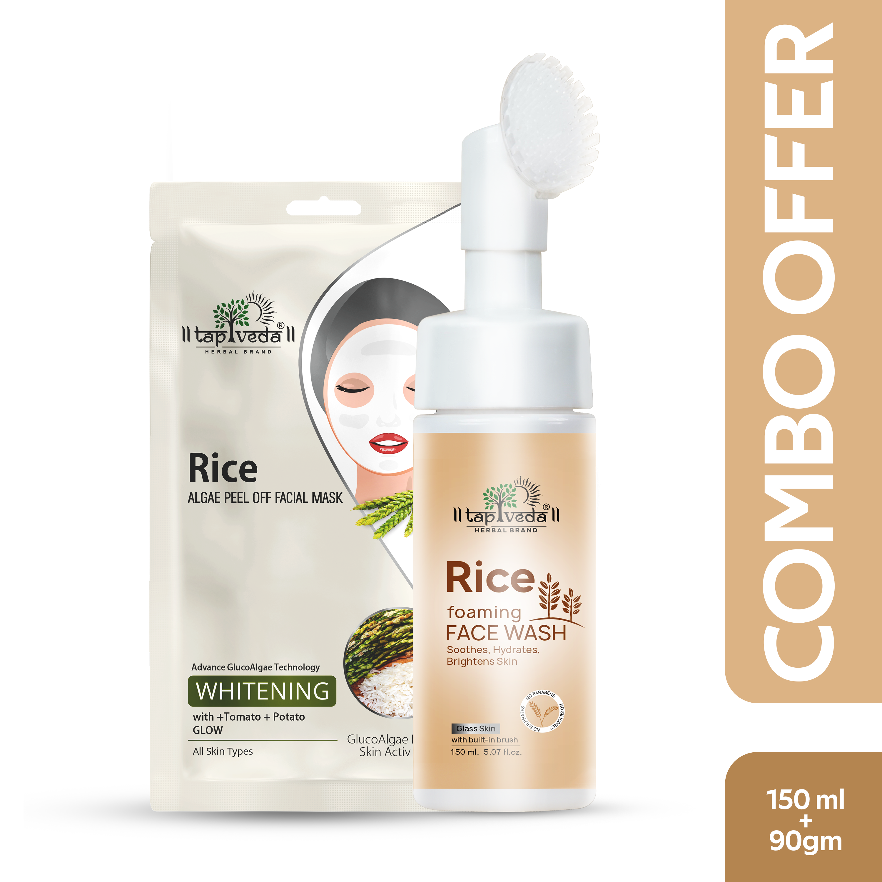 Rice Face Mask with Algae & Rice Water Foaming Face Wash Combo