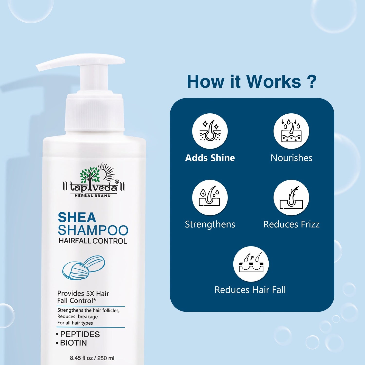 Strengthening Shea Anti Hair Fall Shampoo Tapveda formula with peptides