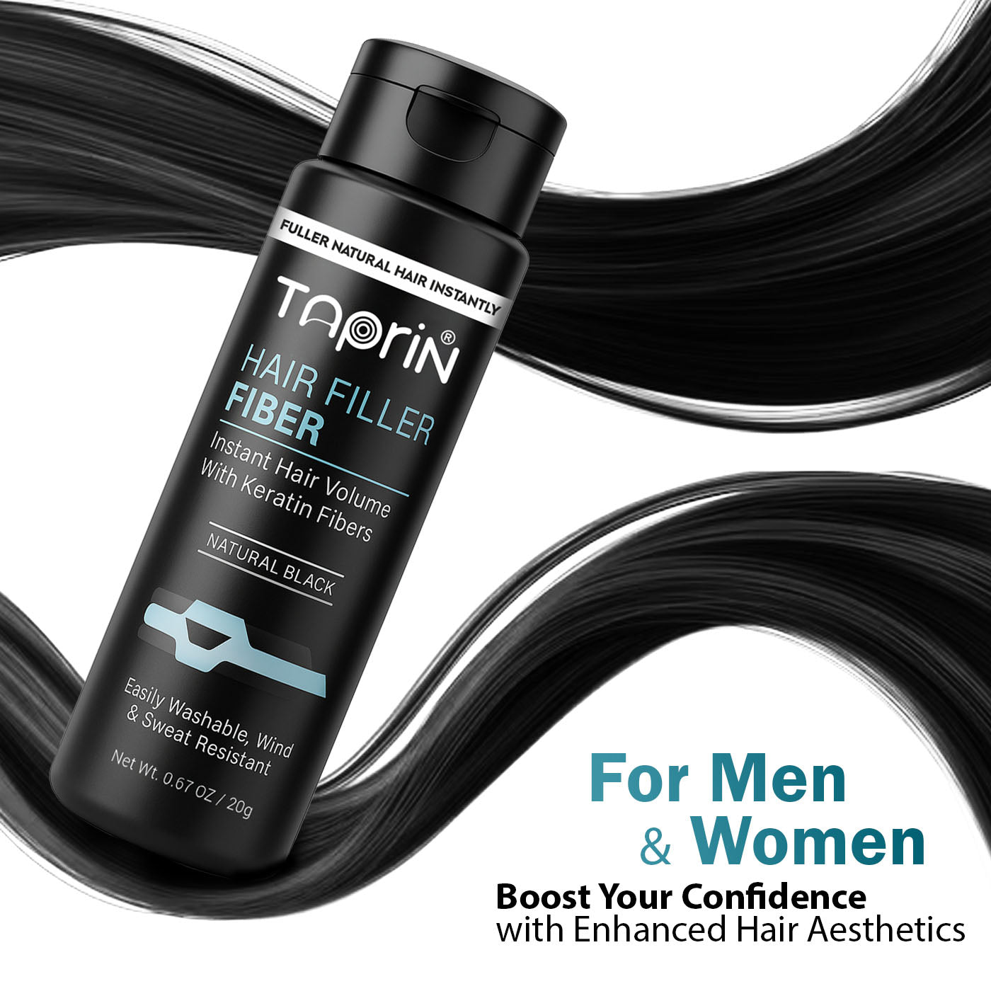 Taprin Hair Fiber with Fiber Hold Spray for Thinning Hair & Bald Spot Coverage – 20g + 100ml