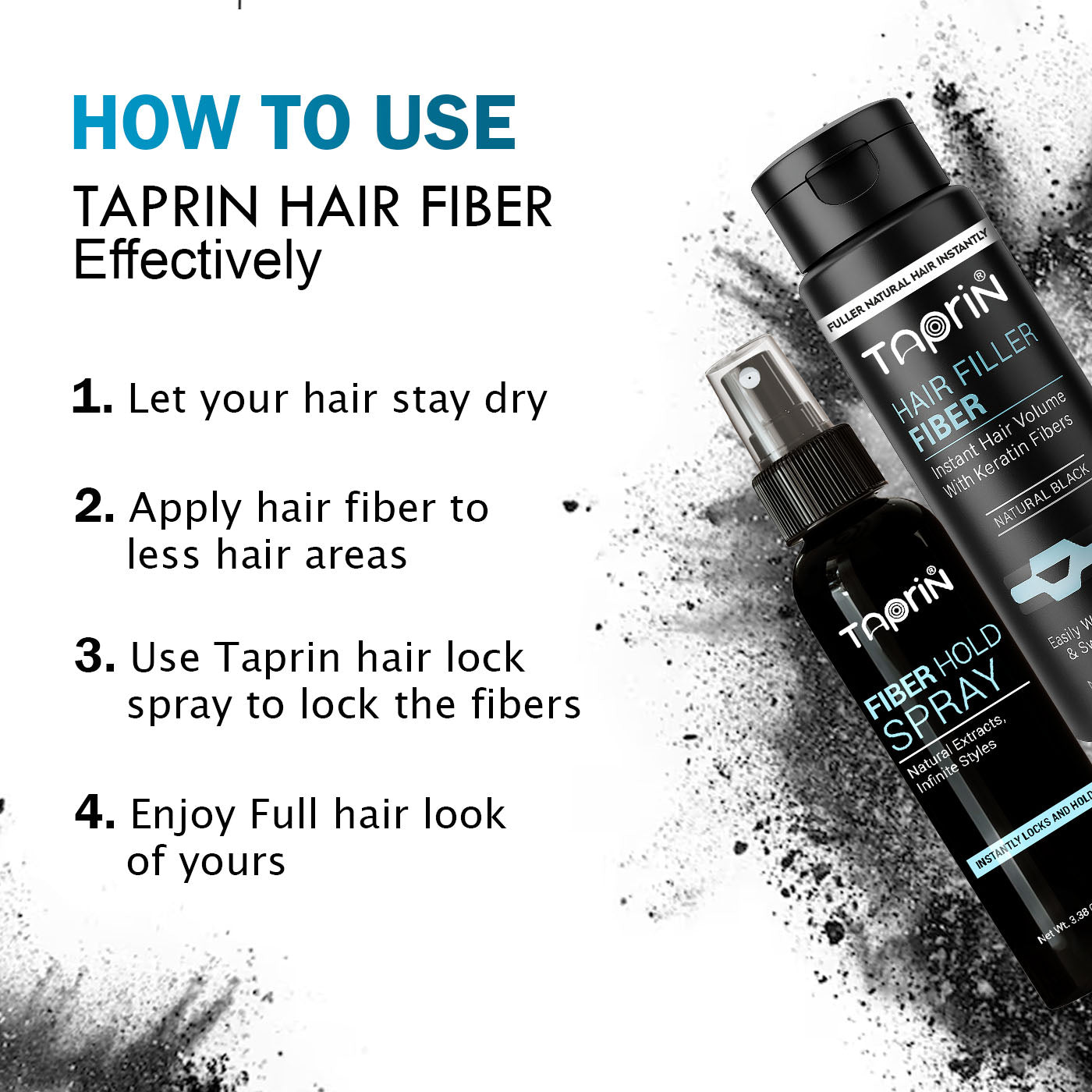 Taprin Hair Fiber with Fiber Hold Spray | Instant Keratin Hair Building Solution for Bald Spots & Thinning Hair – 20g + 100ml