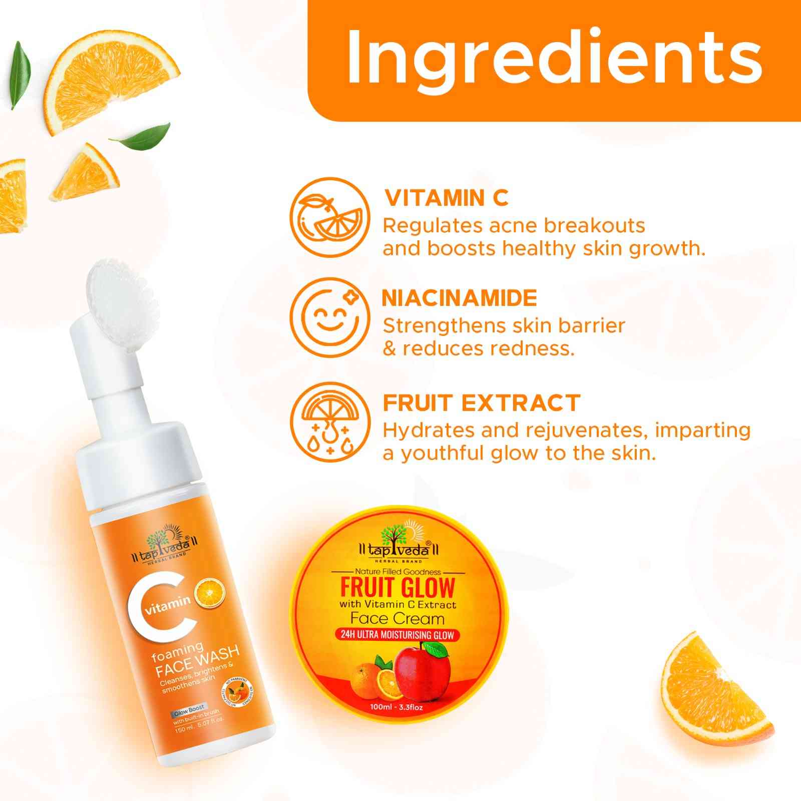 Brightening Tapveda Vitamin C Face Wash with hydrating fruit cream