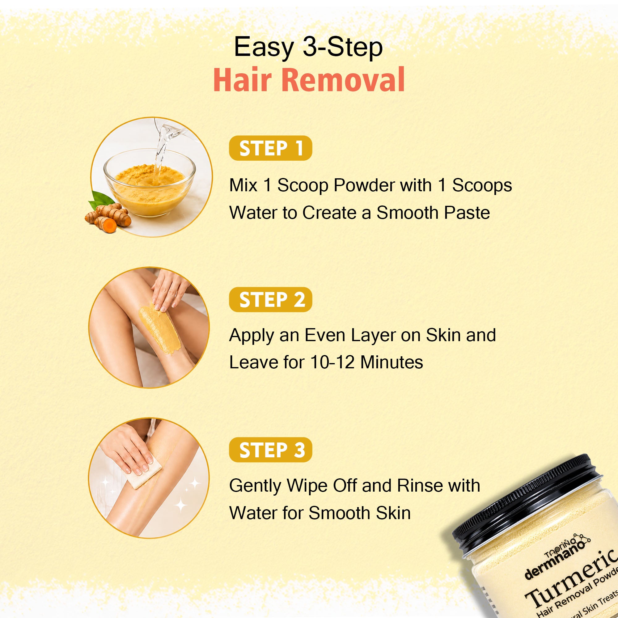 Taprin Dermnano Turmeric Body Hair Removal Powder | Herbal Hair Removal Powder for Smooth Looking Skin