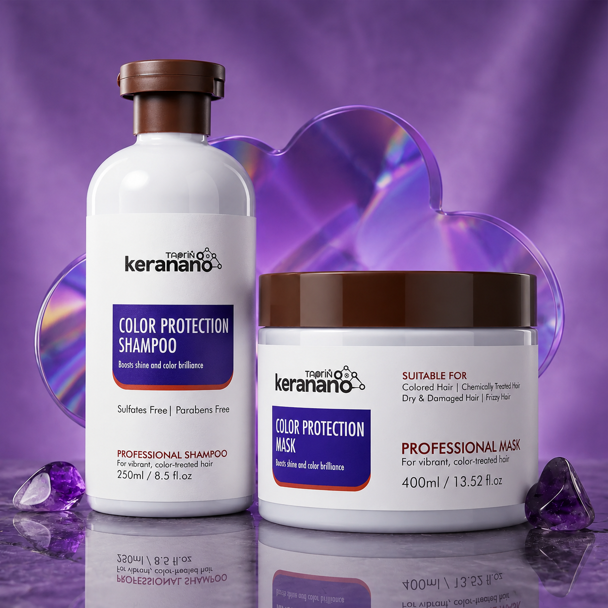 Taprin Keranano Color Protection Hair Care Combo | Sulfate Free Shampoo + Color Protection Hair Mask for Colored & Chemically Treated Hair | (250ml+400ml)