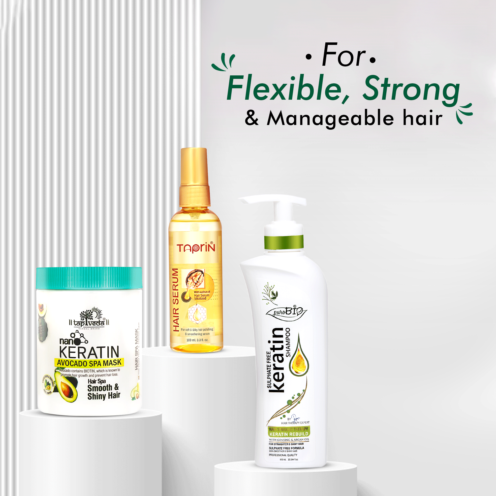Perfect Hair Care Trio: Avocado Hair Mask, Hair Serum, & Keratin Shampoo Combo Pack