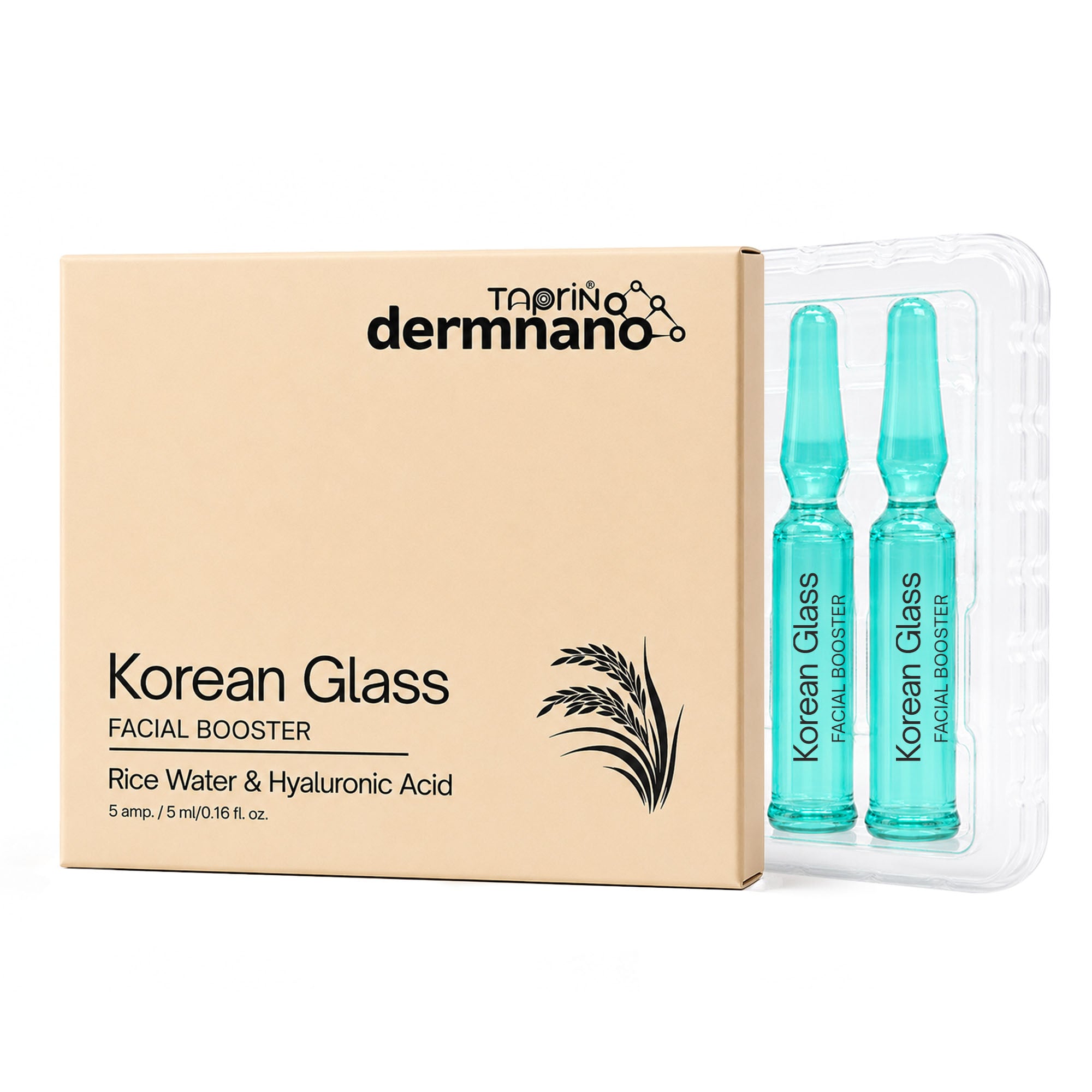 Korean Glass Facial Kit Booster Ampoule with Rice Water & Hyaluronic Acid | Hydrating Facial Glow Enhancer for Dewy Glass Skin | 5 x 5ml