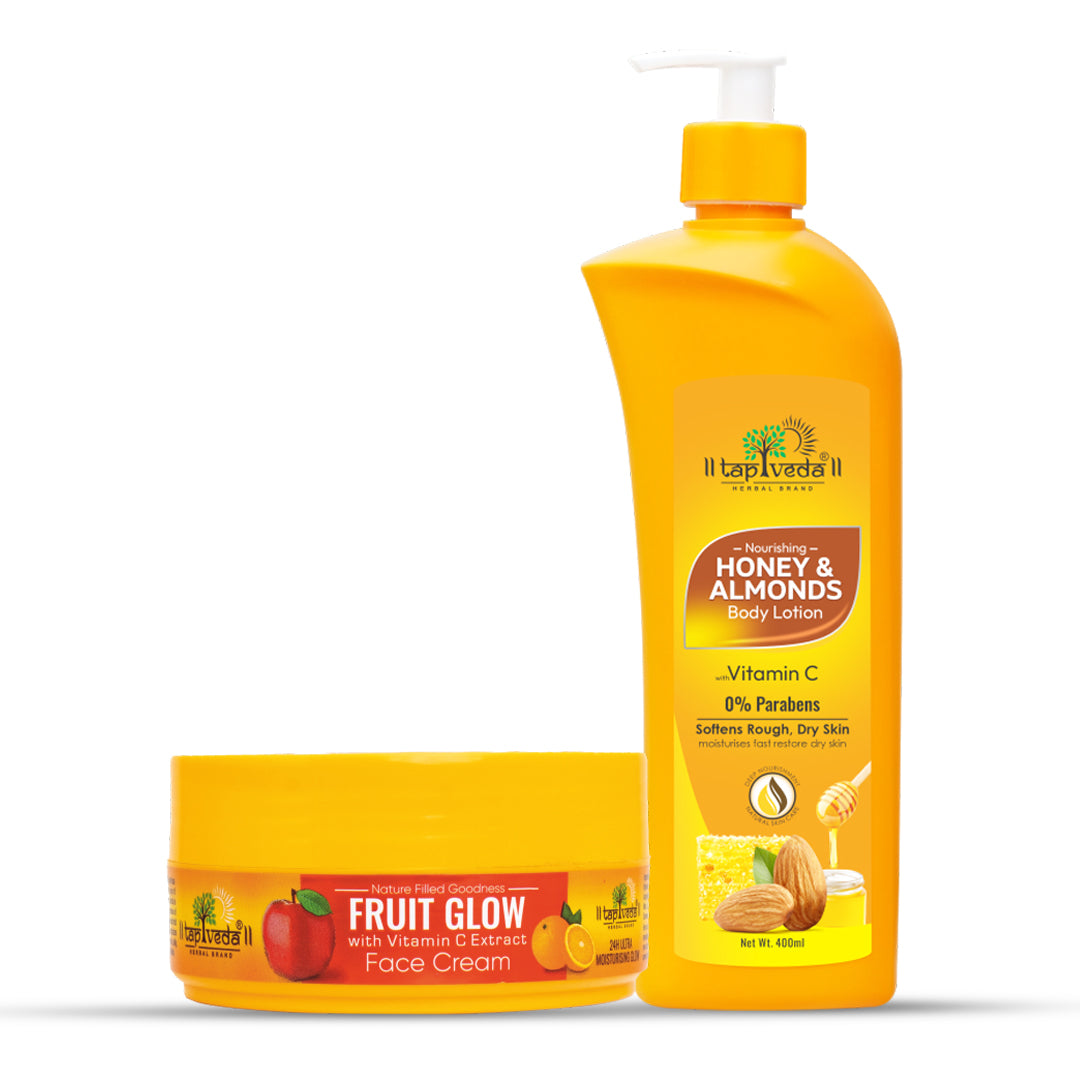 Tapveda Honey Almond Body Lotion and Fruit Glow Face Cream (500ml+100ml)