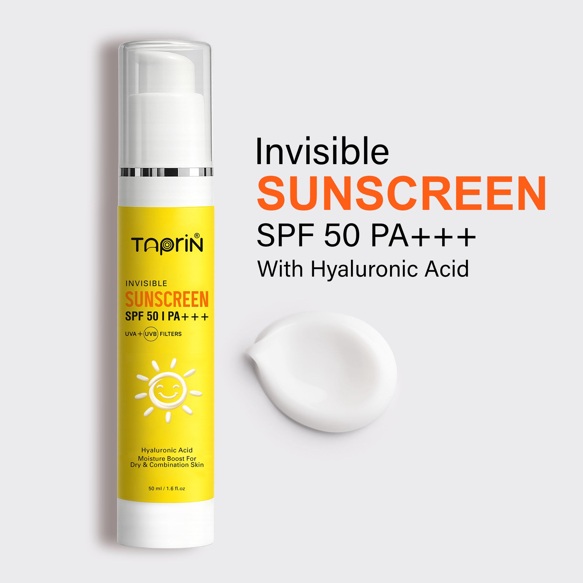 Taprin Invisible Sunscreen — No White Cast, No Greasiness | SPF 50 PA+++ for Indian Skin (50ml)