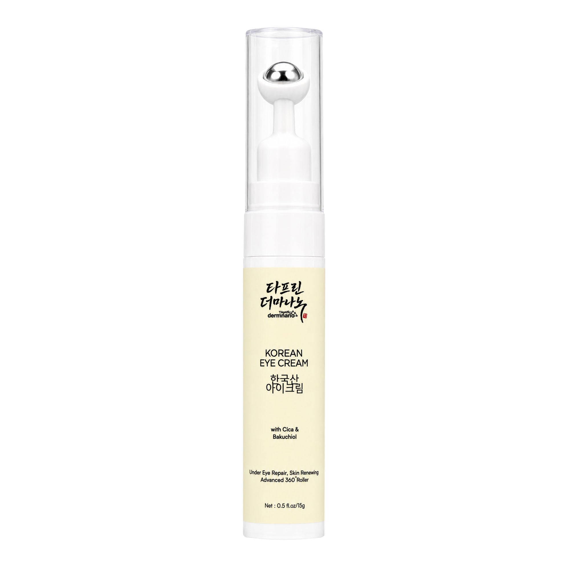 Korean Eye Cream with Centella & Bakuchiol | Hydrating Under Eye Cream with Roller for Dark Circles & Fine Line Support (15g)