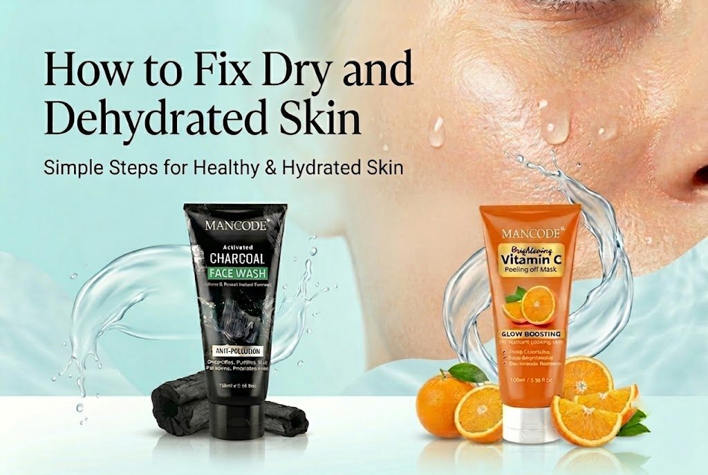 How to Fix Dry and Dehydrated Skin featuring Activated Charcoal Face Wash and Vitamin C Peel Off Mask for healthy hydrated skin