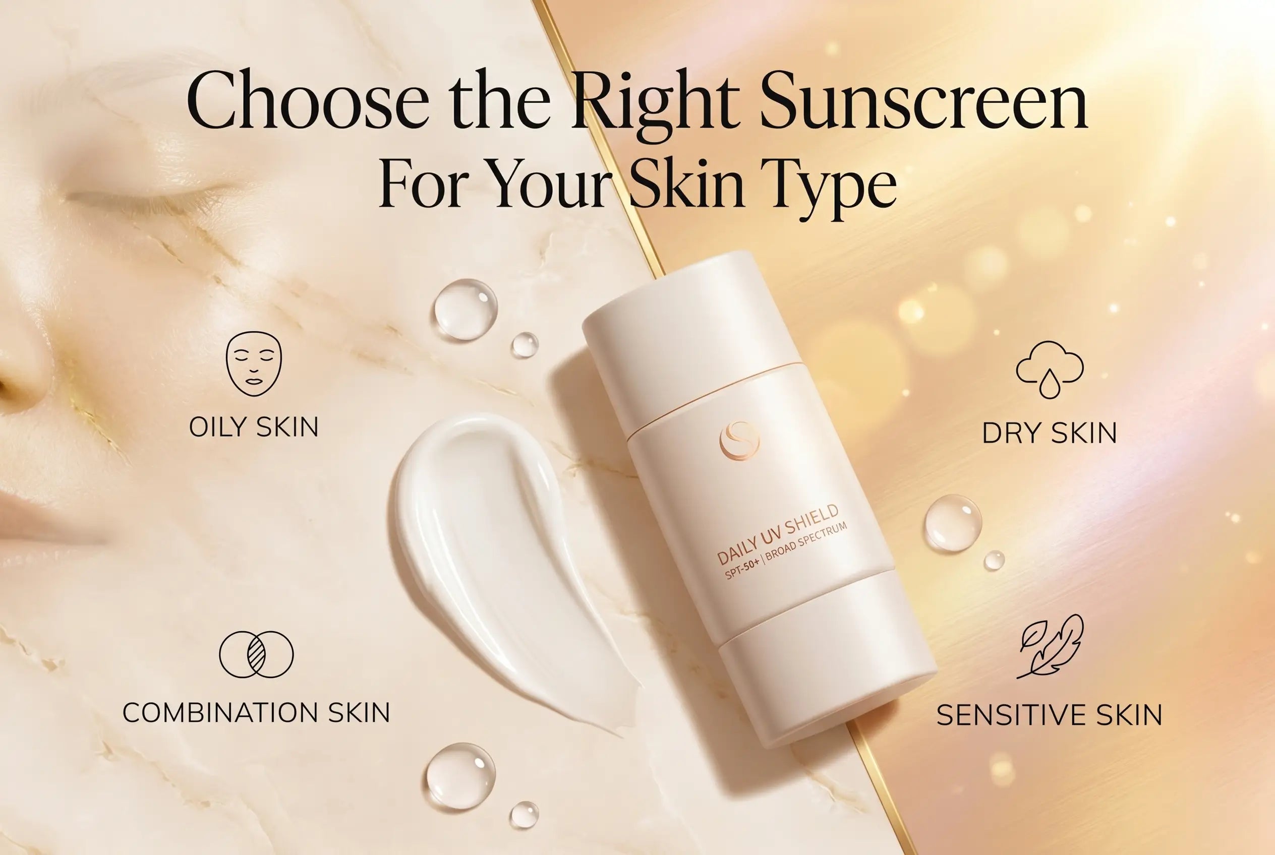 Sunscreen skincare products for different skin types including oily and sensitive skin