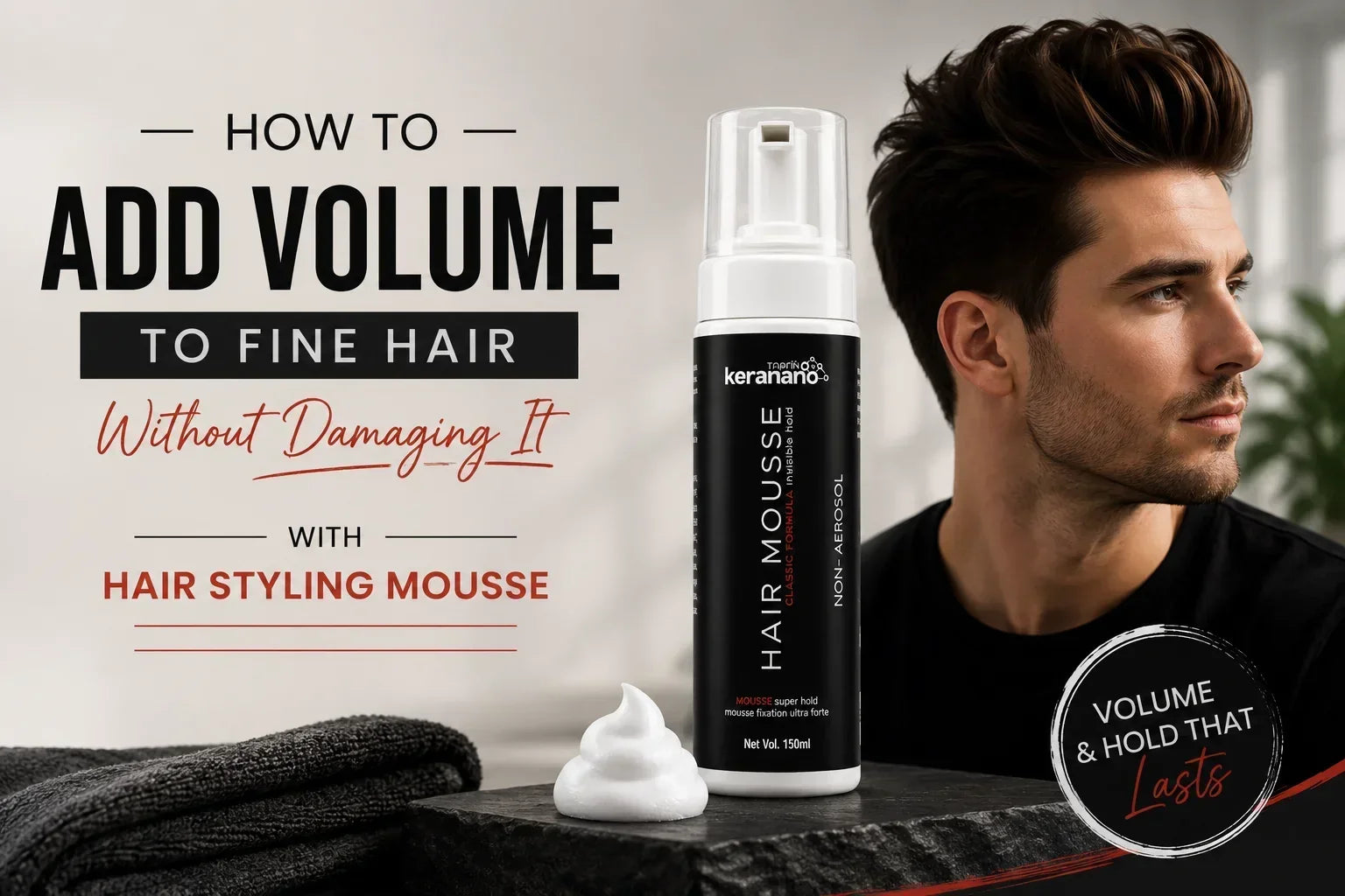 How to add volume to fine hair without damaging it using Keranano Hair Styling Mousse