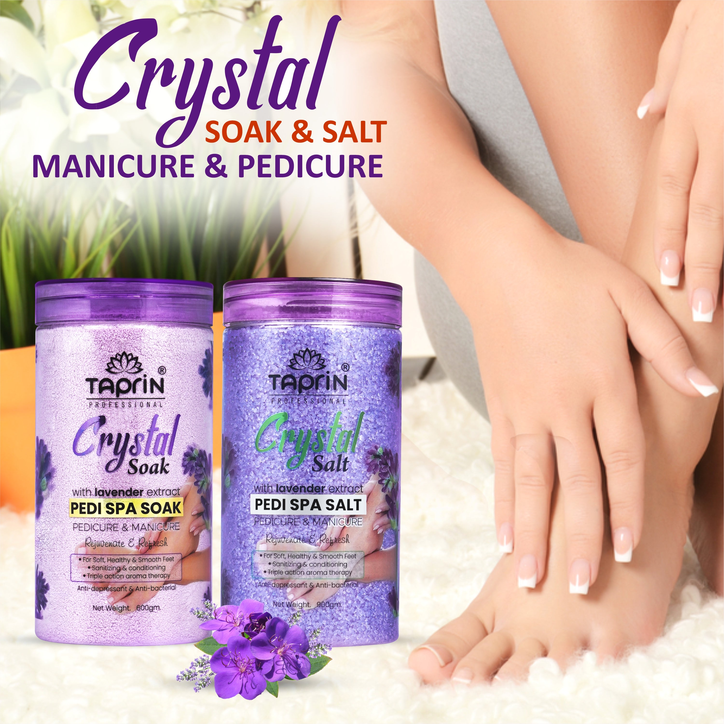 Taprin Lavender Manicure Pedicure Soak & Salt – Relaxing Spa Care for Hands & Feet (600+900)g