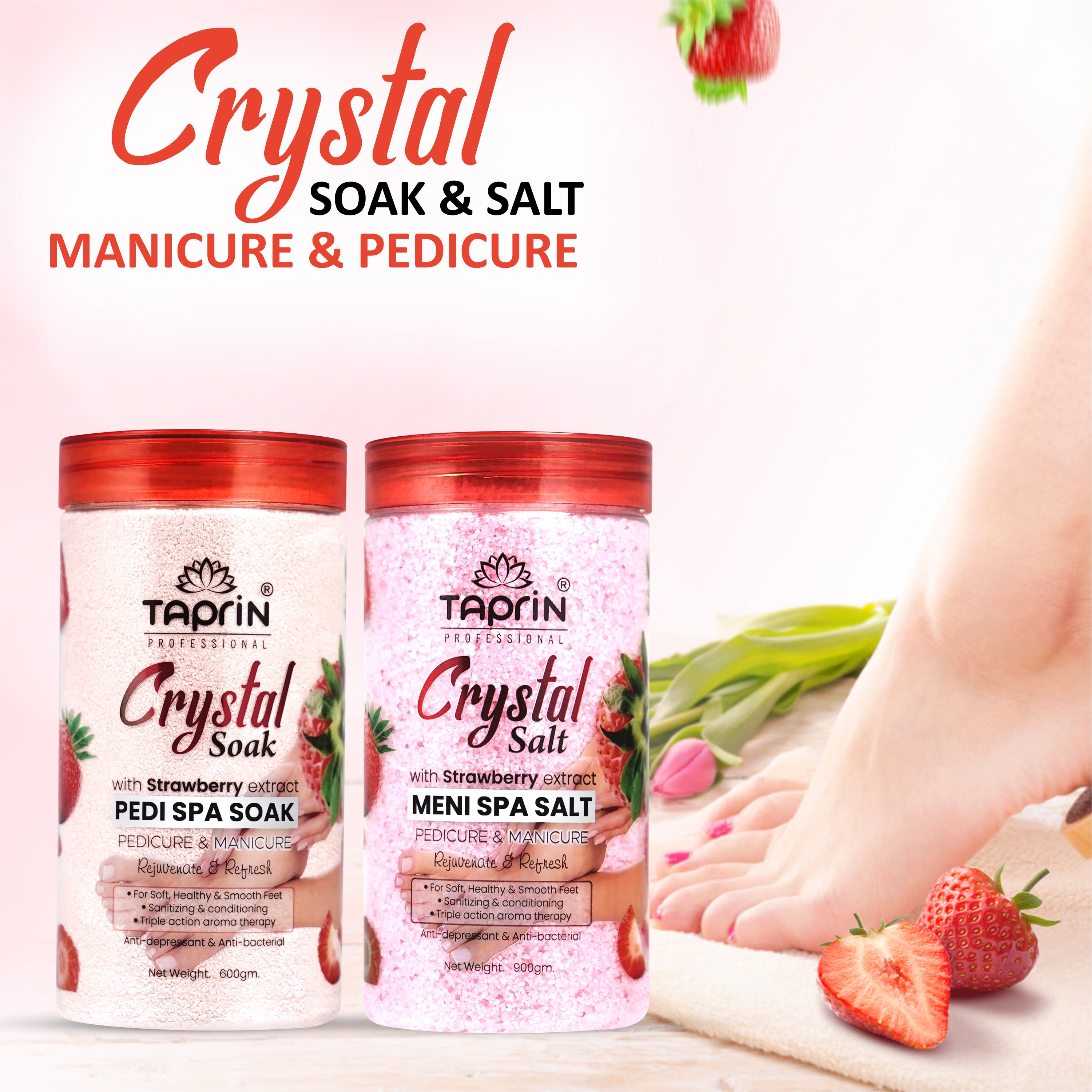 Taprin Strawberry Manicure Pedicure Soak & Salt – Fresh Glow & Care for Hands & Feet (600+900) g