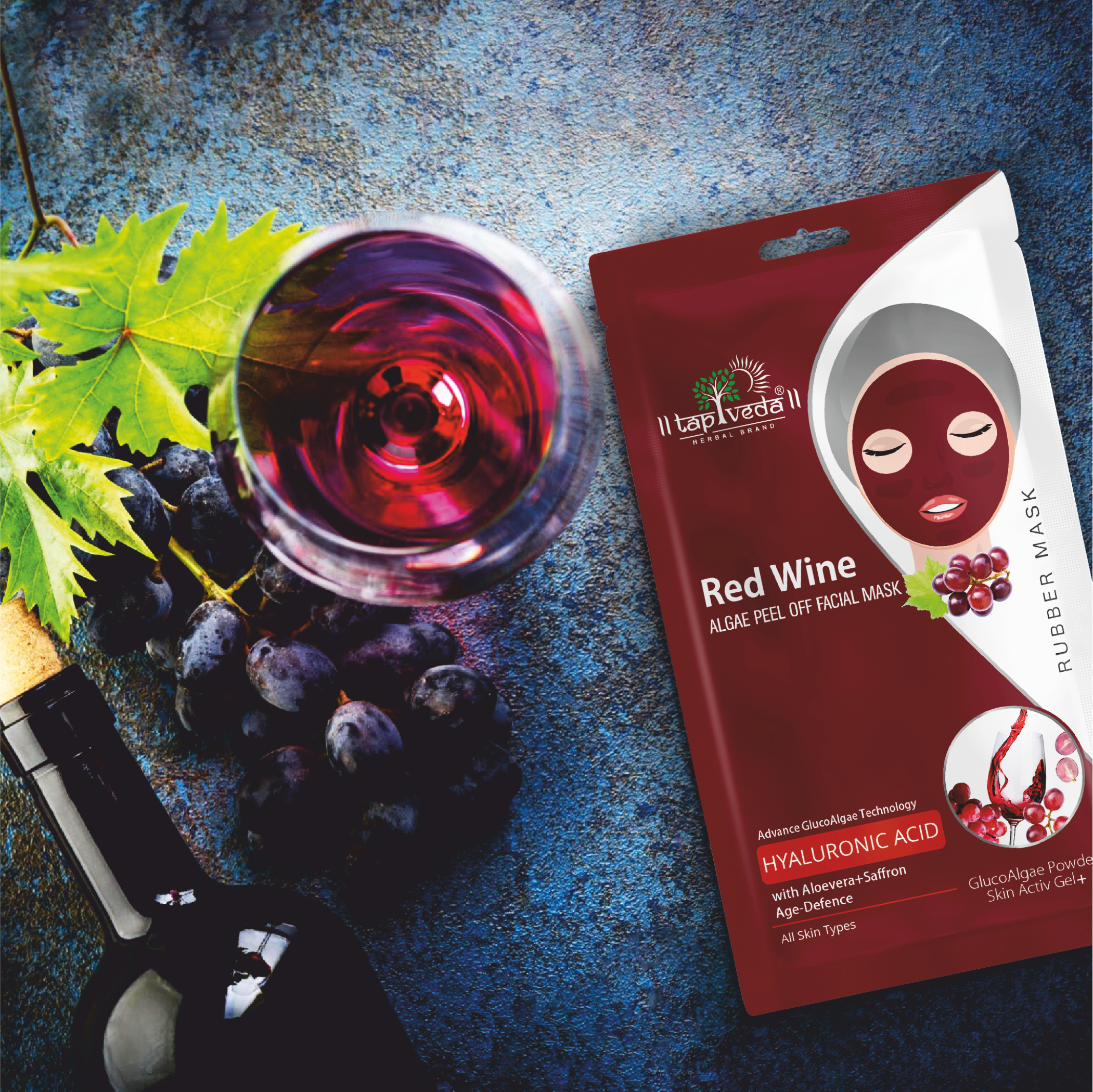 Tapveda Red Wine GlucoAlgae Peel Off Mask with Hyaluronic Acid For Young & Glowing Skin (90g)