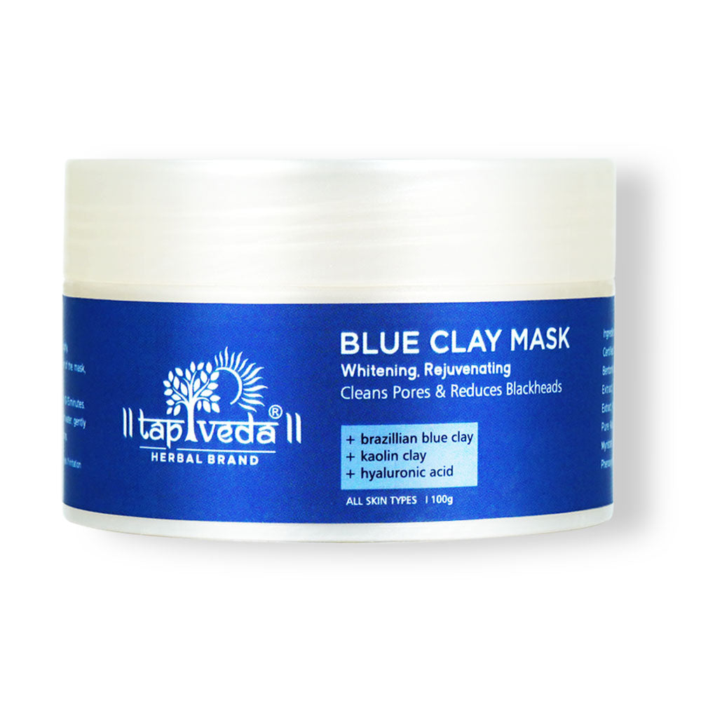 Tapveda Brazilian Blue Clay Face Mask – 100g | Brightens Skin, Removes Tan, Unclogs Pores & Reduces Blackheads