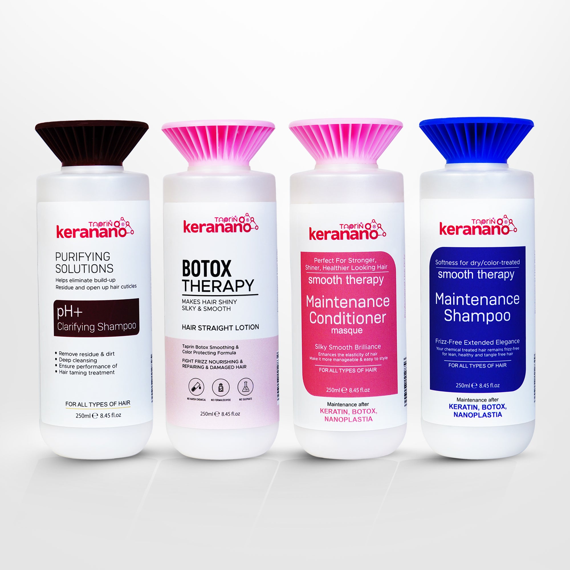 Taprin Keranano Hair Botox Treatment Kit for Straightening Hair - (Each 250 ml)x4 | Bond Repair & 0% Formaldehyde