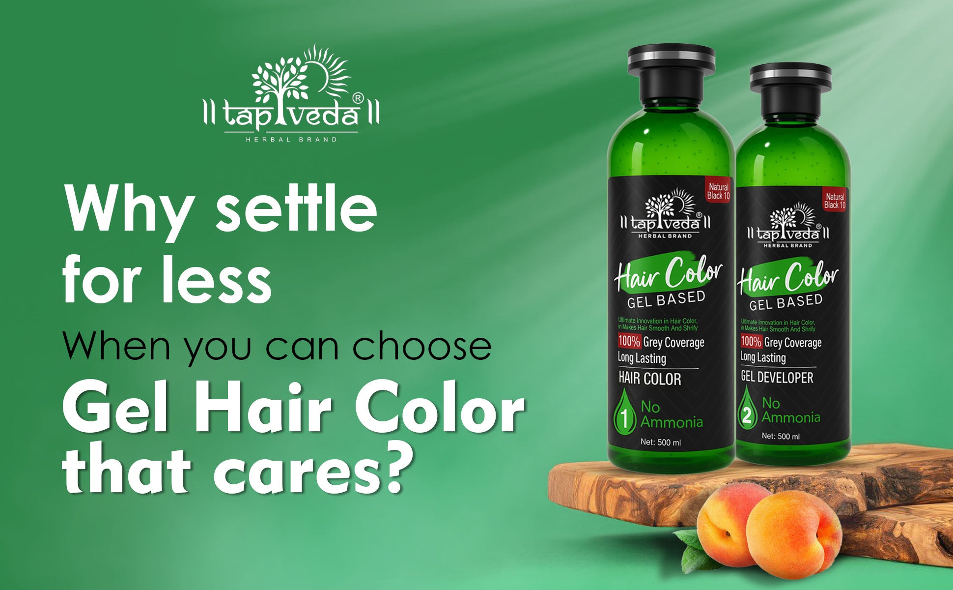 Tapveda Gel Based Hair Colour for Black Hair – Ammonia Free Hair Color Gel with 100% Grey Coverage, Long-Lasting Organic Formula (500ml x 2)