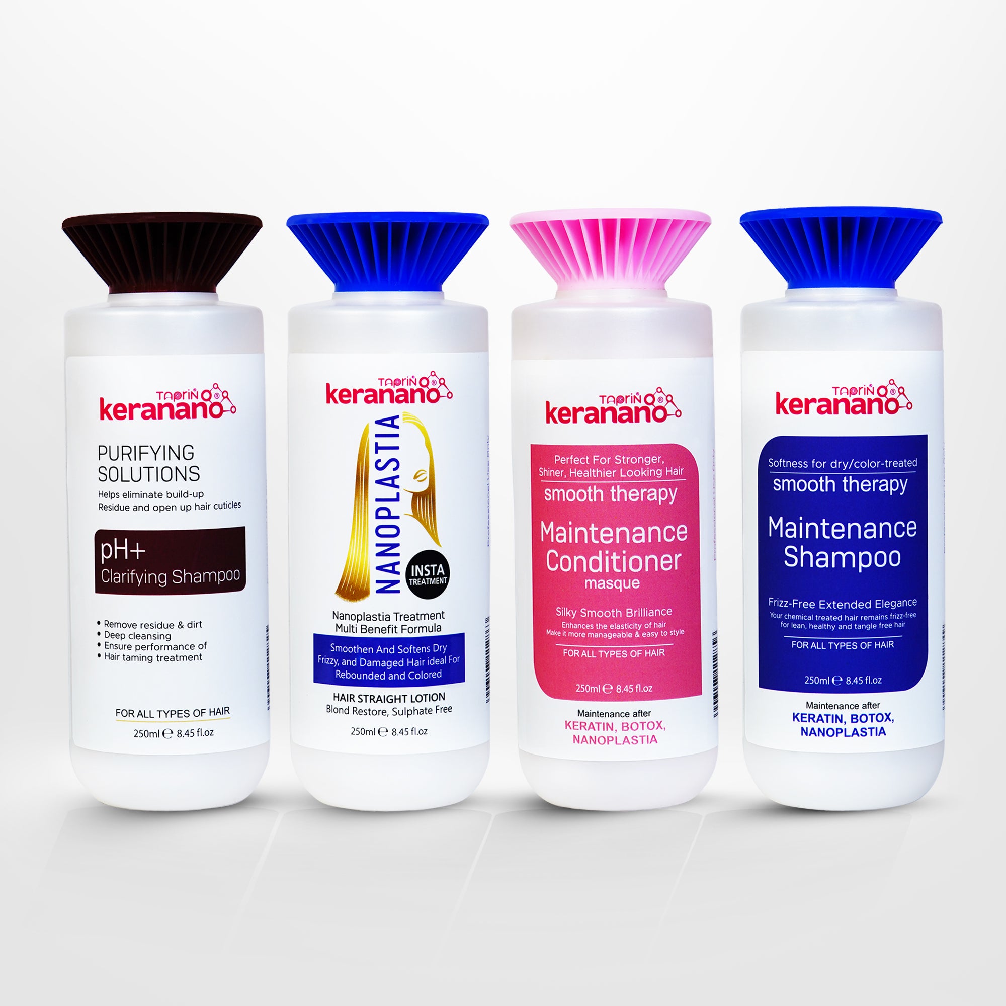 Taprin Keranano Nanoplastia Treatment for Frizz-Free, Shiny and Straight Hairs Upto 6 months - (Each 250 ml)x4 | Bond Repair & 0% Formaldehyde